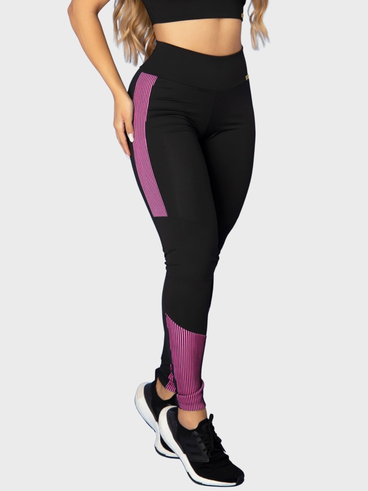 Calça Legging Fitness Tarelles Cintura Alta 3D Preto e Rosa