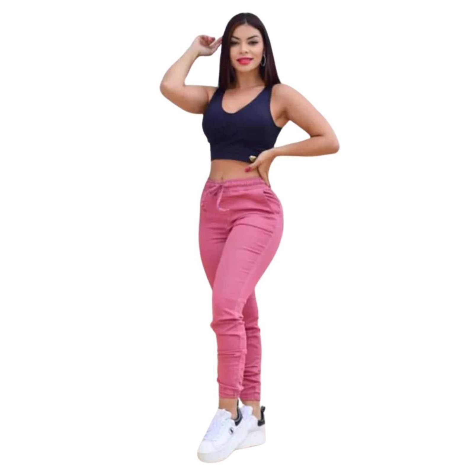 Calça Jogger Rosa Sarja Feminina Alleppo Jeans