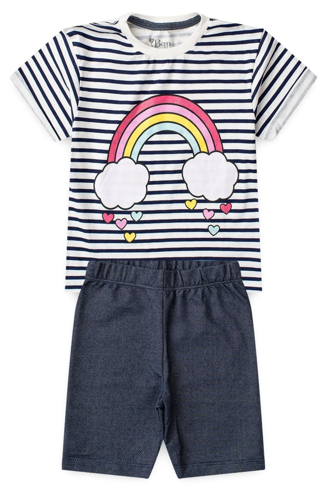 Infantil - Conjunto Bem Vestir Feminino Oversized Listrado Azul Marinho