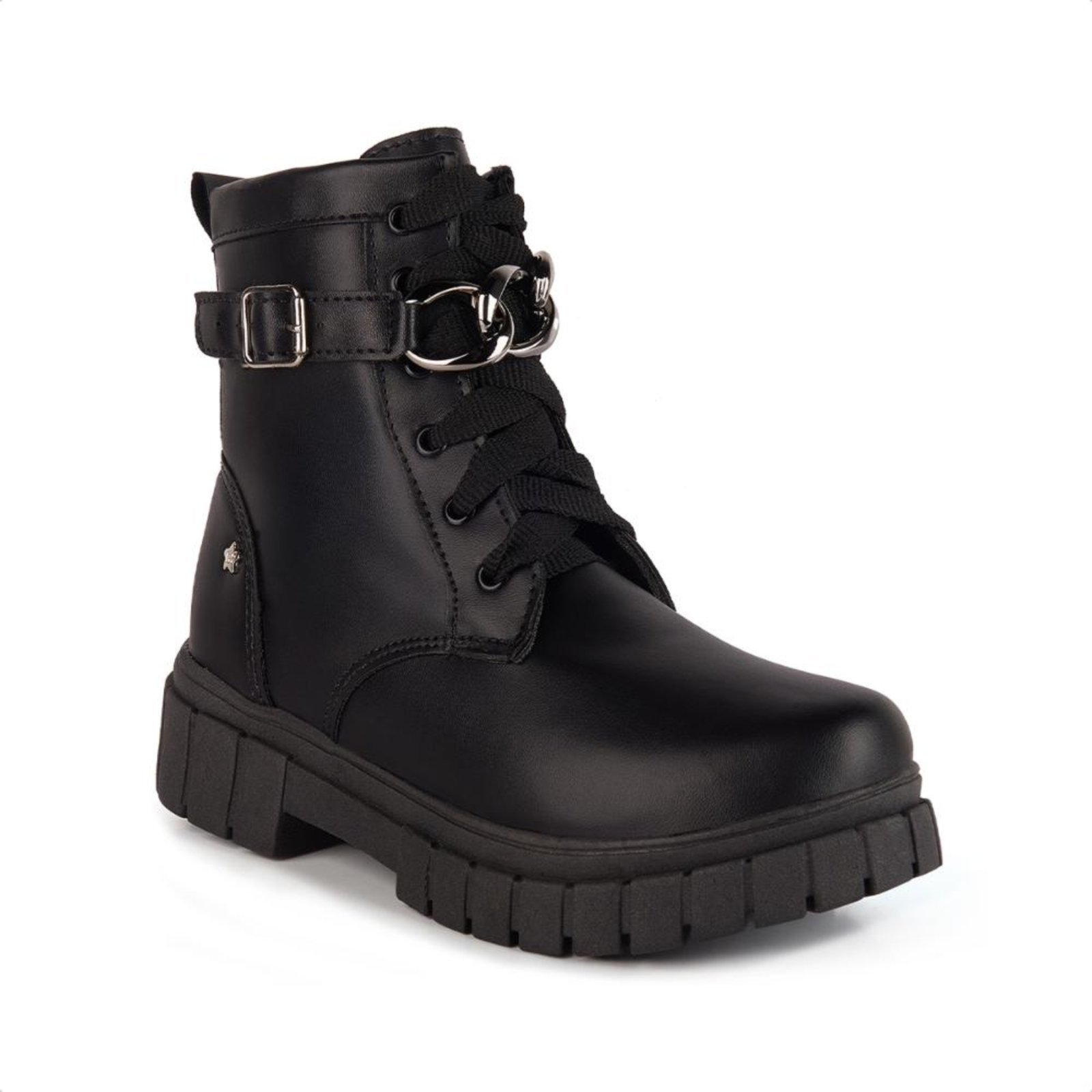 Infantil – Coturno Preto Cano Alto Com Corrente Dourada Menina Fashion