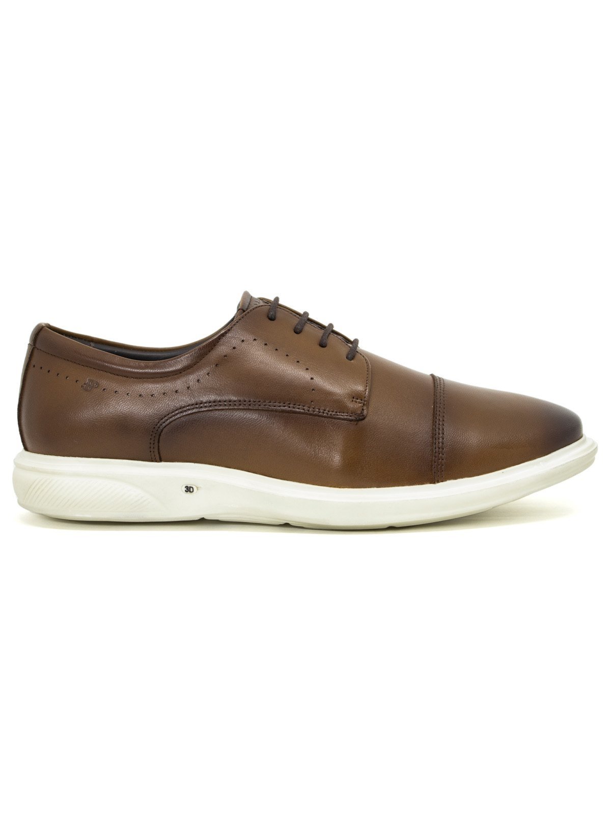 Sapato Jota Pe 3D Soft Couro Legítimo Confortável Masculino Marrom Dark Tan