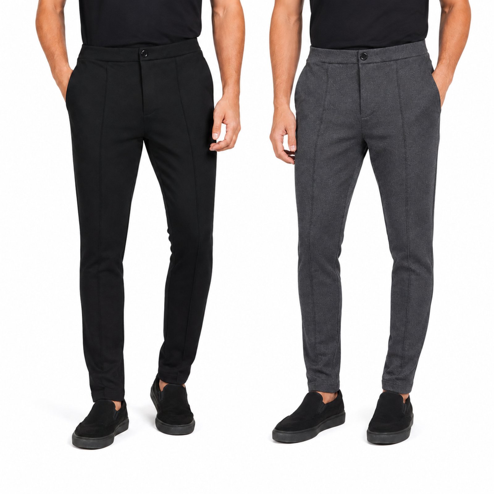 Kit 2 Calças Masculinas Skinny Moletom Social Alfaiataria Preto e Chumbo