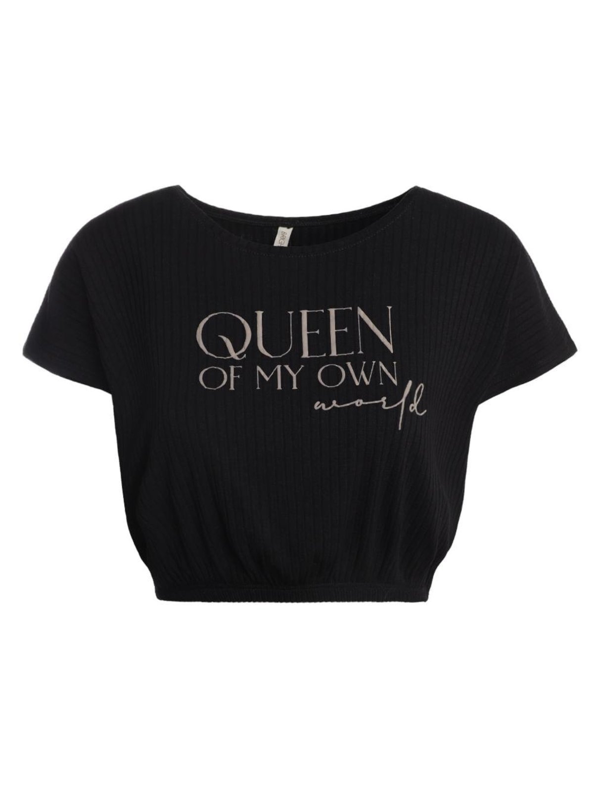 Vista 2 Blusa Canelada Cropped Manga Curta Feminina Bright Girl'S preto Bright Girl'S preto