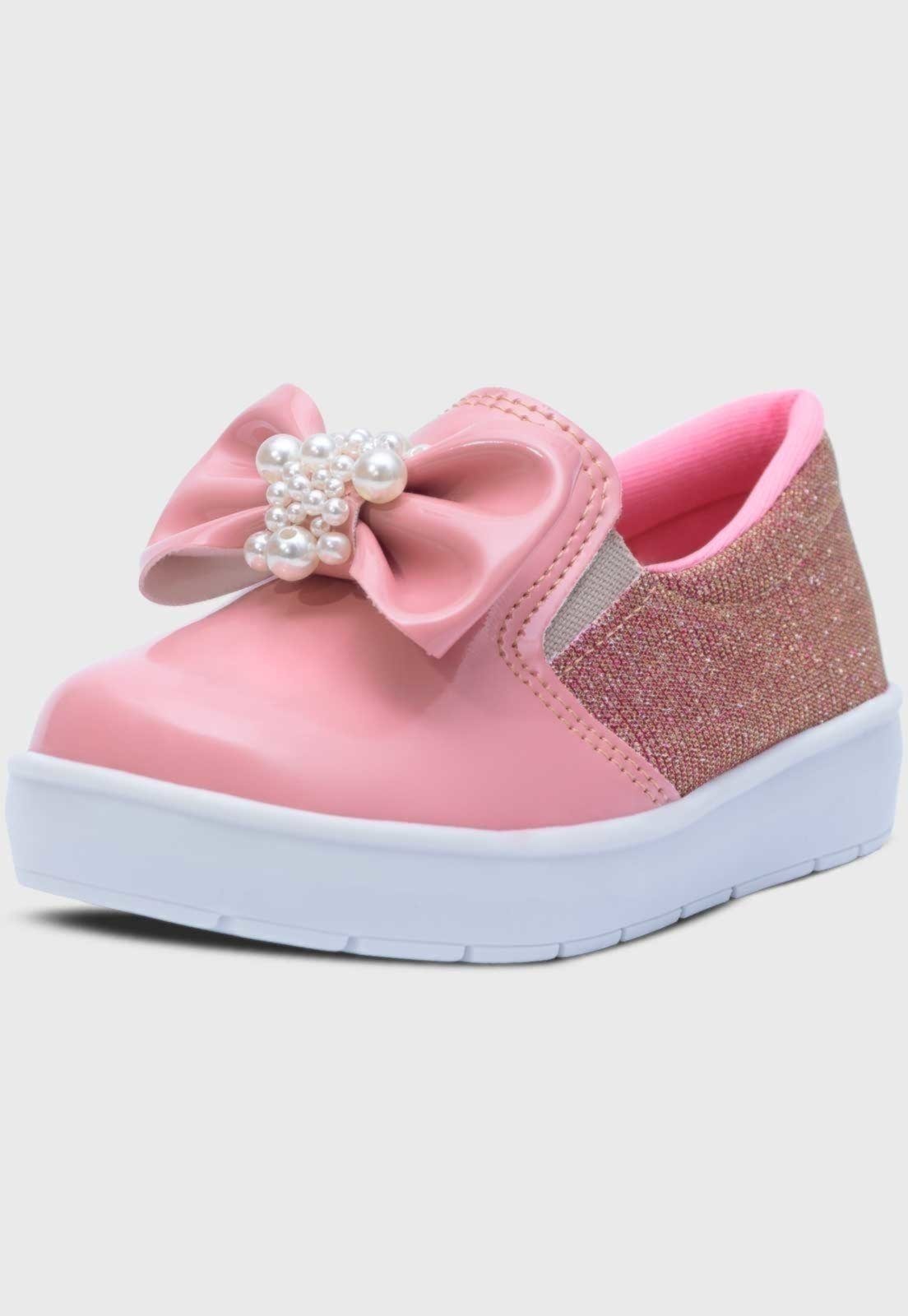 Infantil – Tenis Slip On Feminino Popidi Laço Perola Rosa