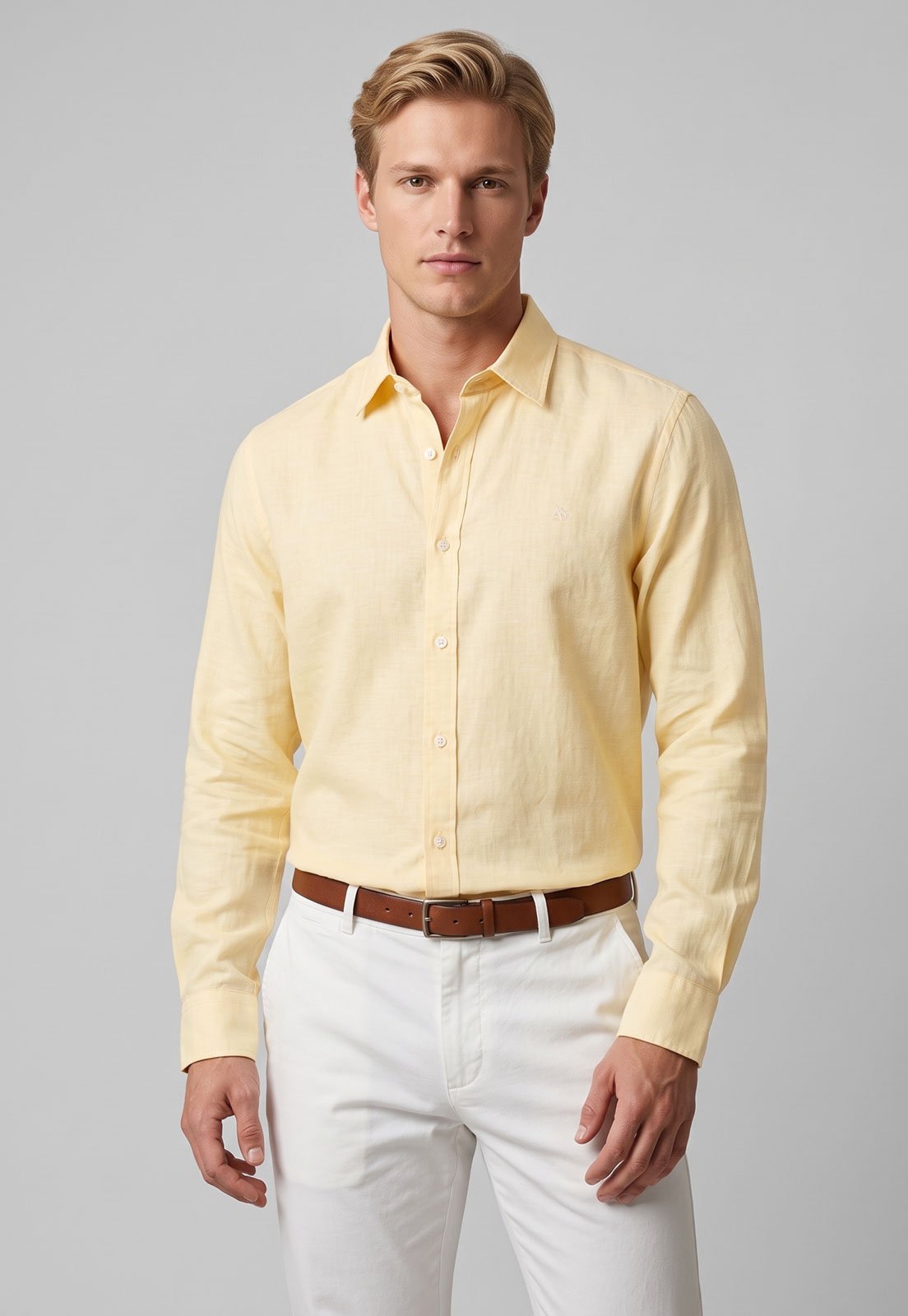 Camisa Masculina Aeropostale Manga Longa Linho Amarela