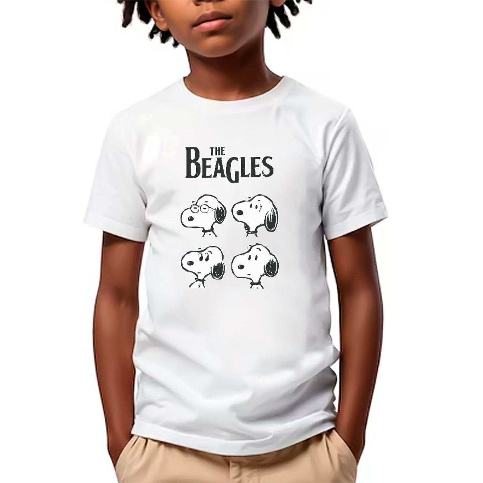 Infantil - Camiseta Snoopy Estilo Musical The Beagles Cartoon Divertido Unissex Branco