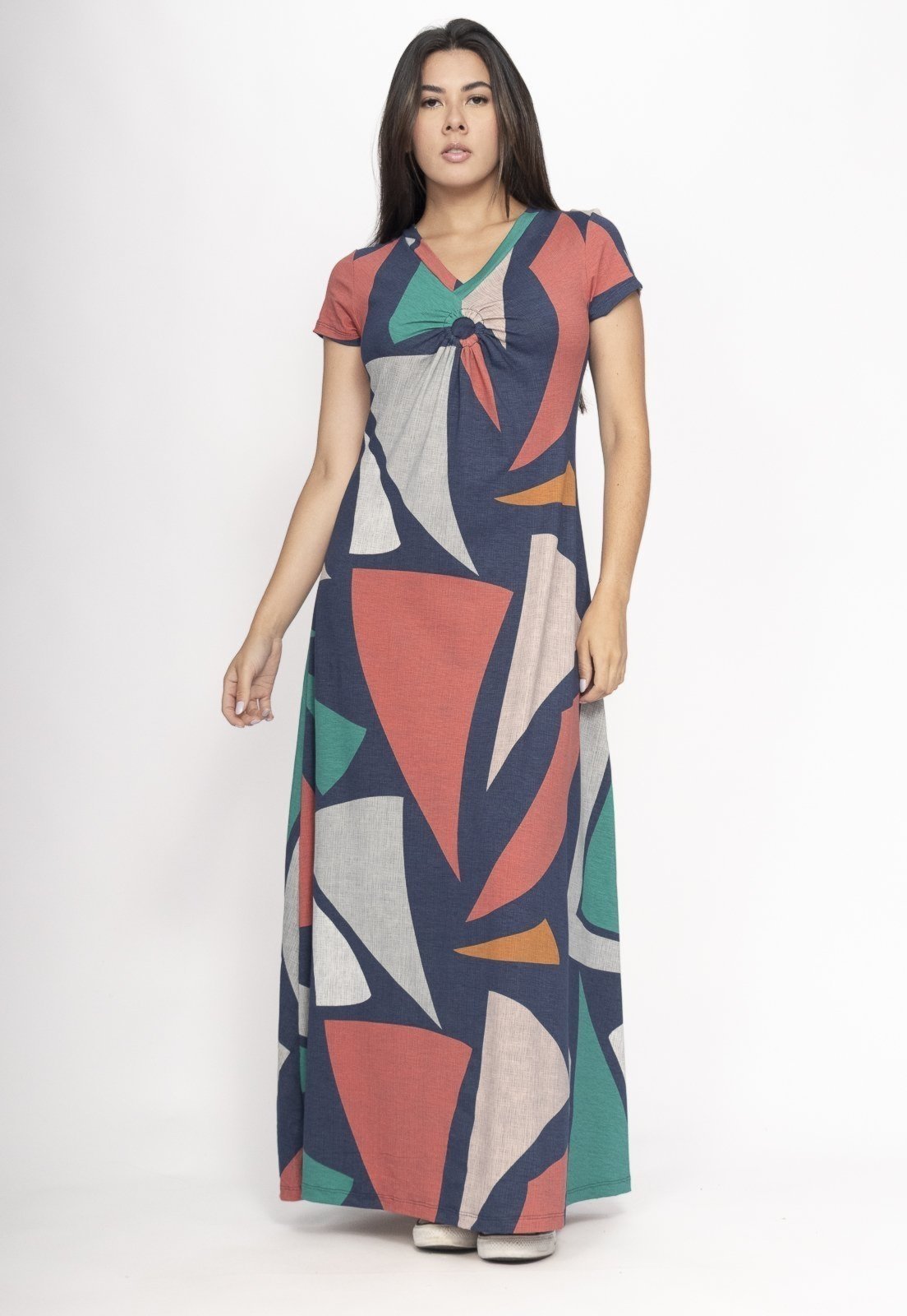 Vestido Amaoznia Vital Coema Longo Malha Detalhe no Busto Geometrias do Tempo