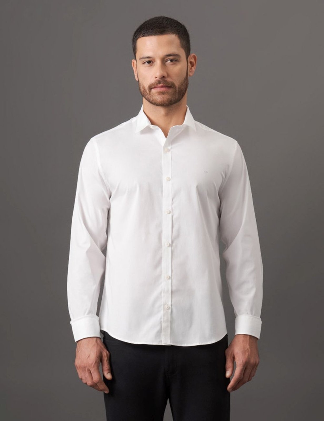 Vista 2 Camisa Masculina Slim Básica de Manga Longa Calvin Klein Calvin Klein Jeans branco Calvin Klein Jeans branco