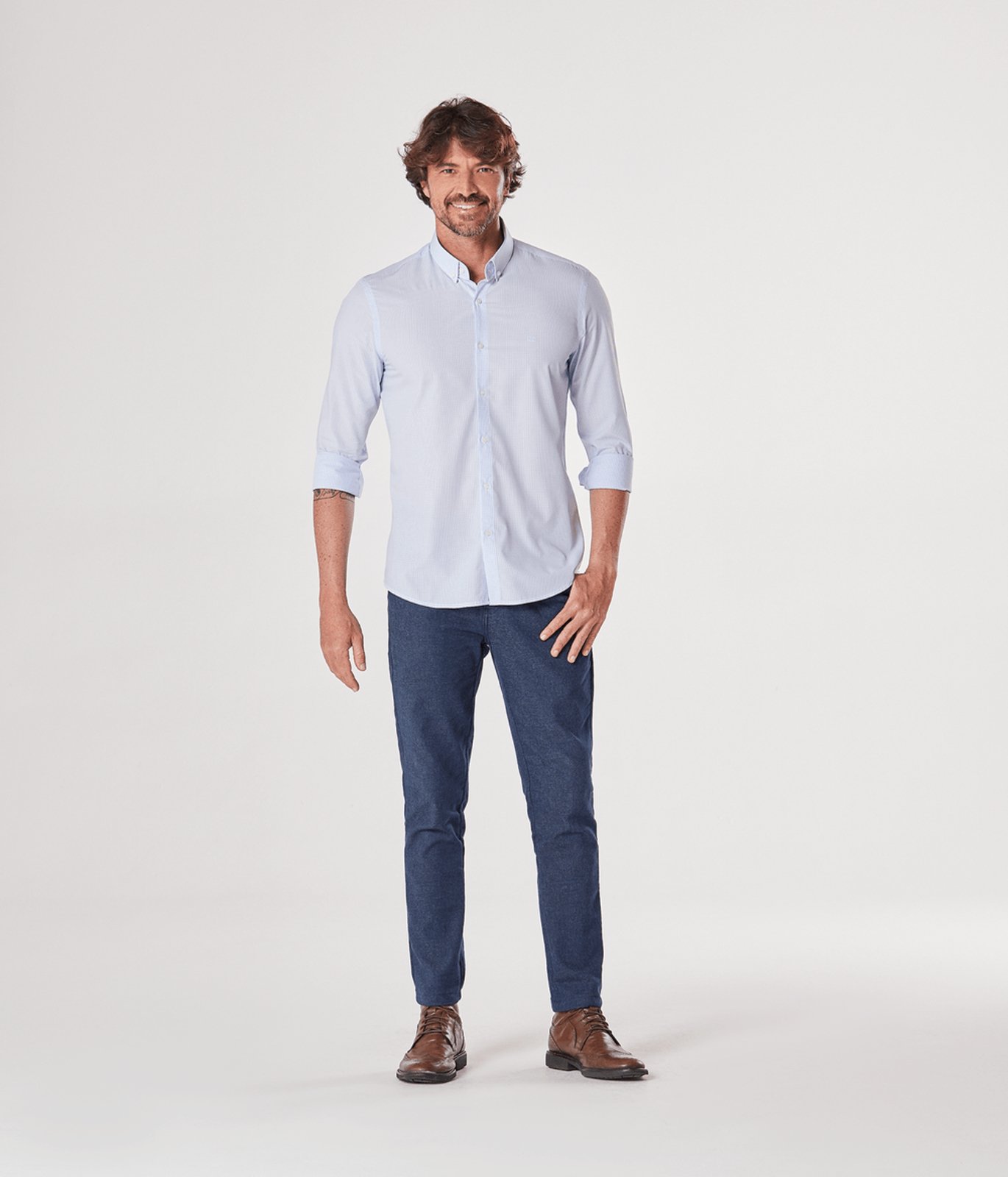 Calca Chino Bolso-Faca Frente Masculina Azul Indigo