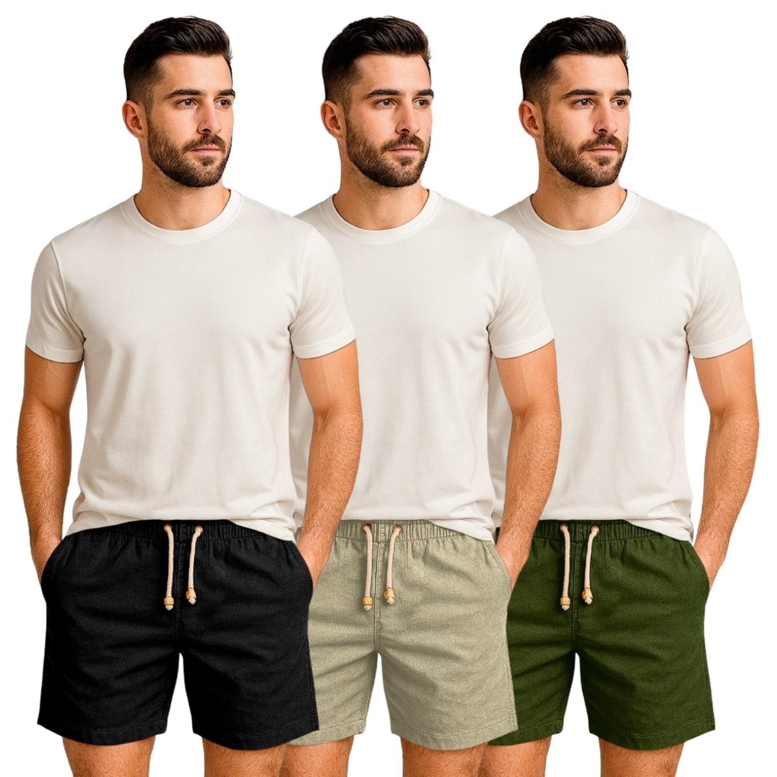 Kit 3 Shorts Linho Premium Bermuda Masculina Moda Praia Luxo