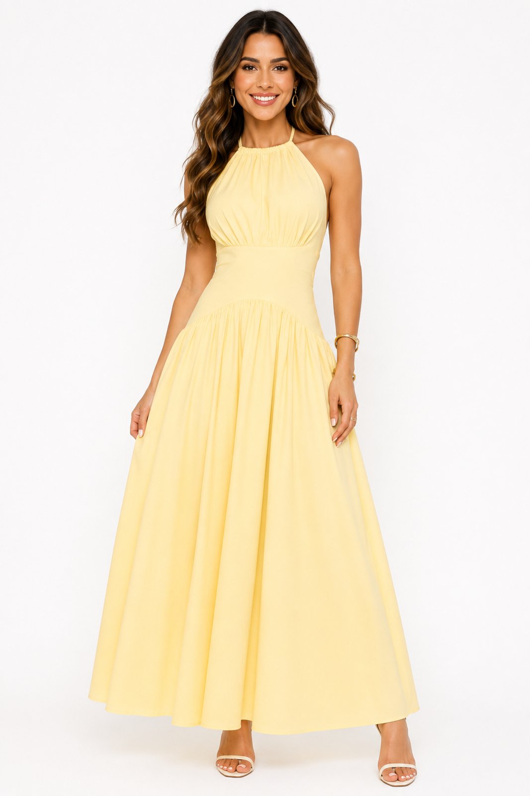 Vestido Longo D Bell Outlet Fashion Frente Única Viscolinho Amarelo