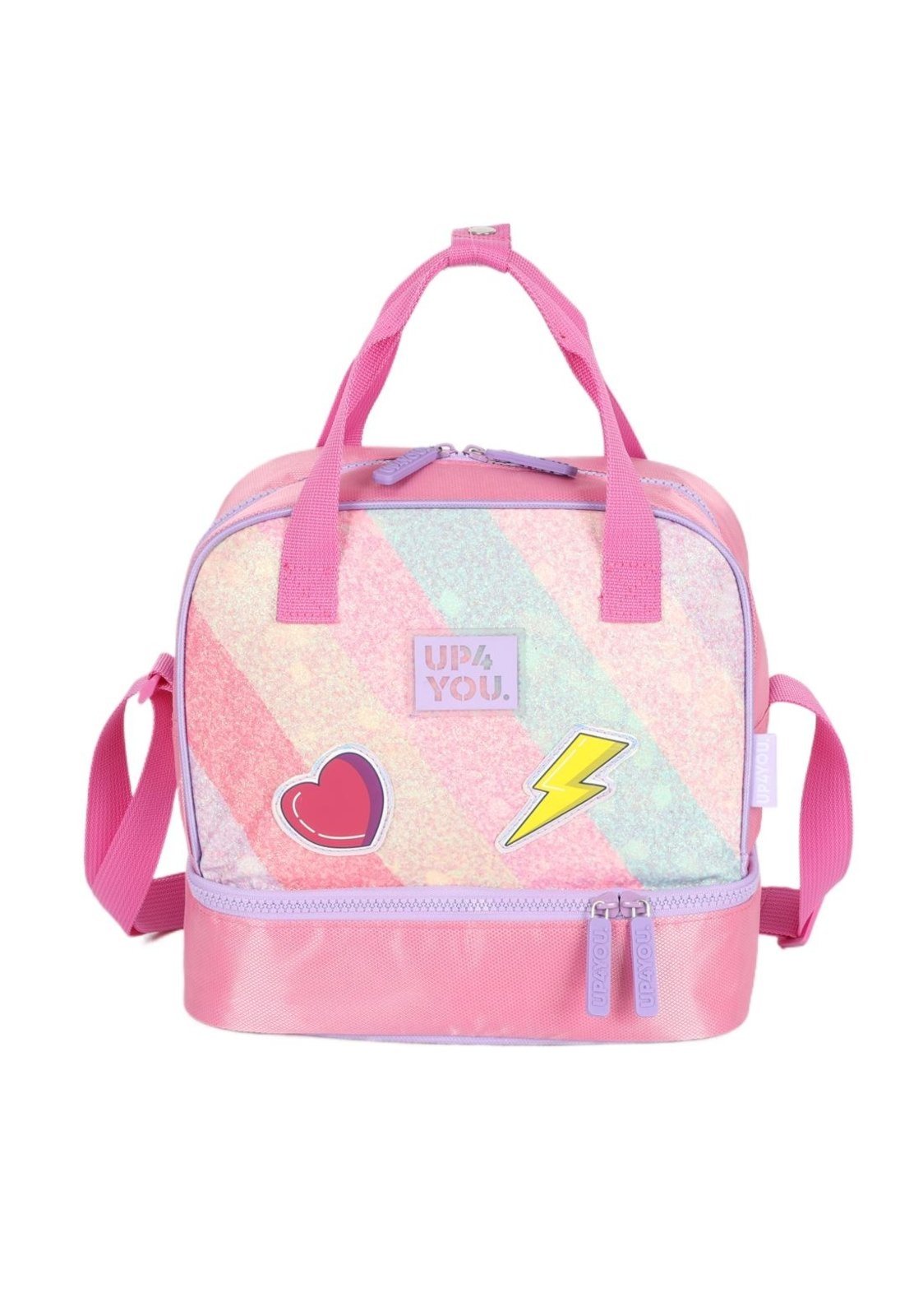 Vista 2 Infantil - Lancheira M Transversal 2 Compart Rainbow Up4you Up4you rosa