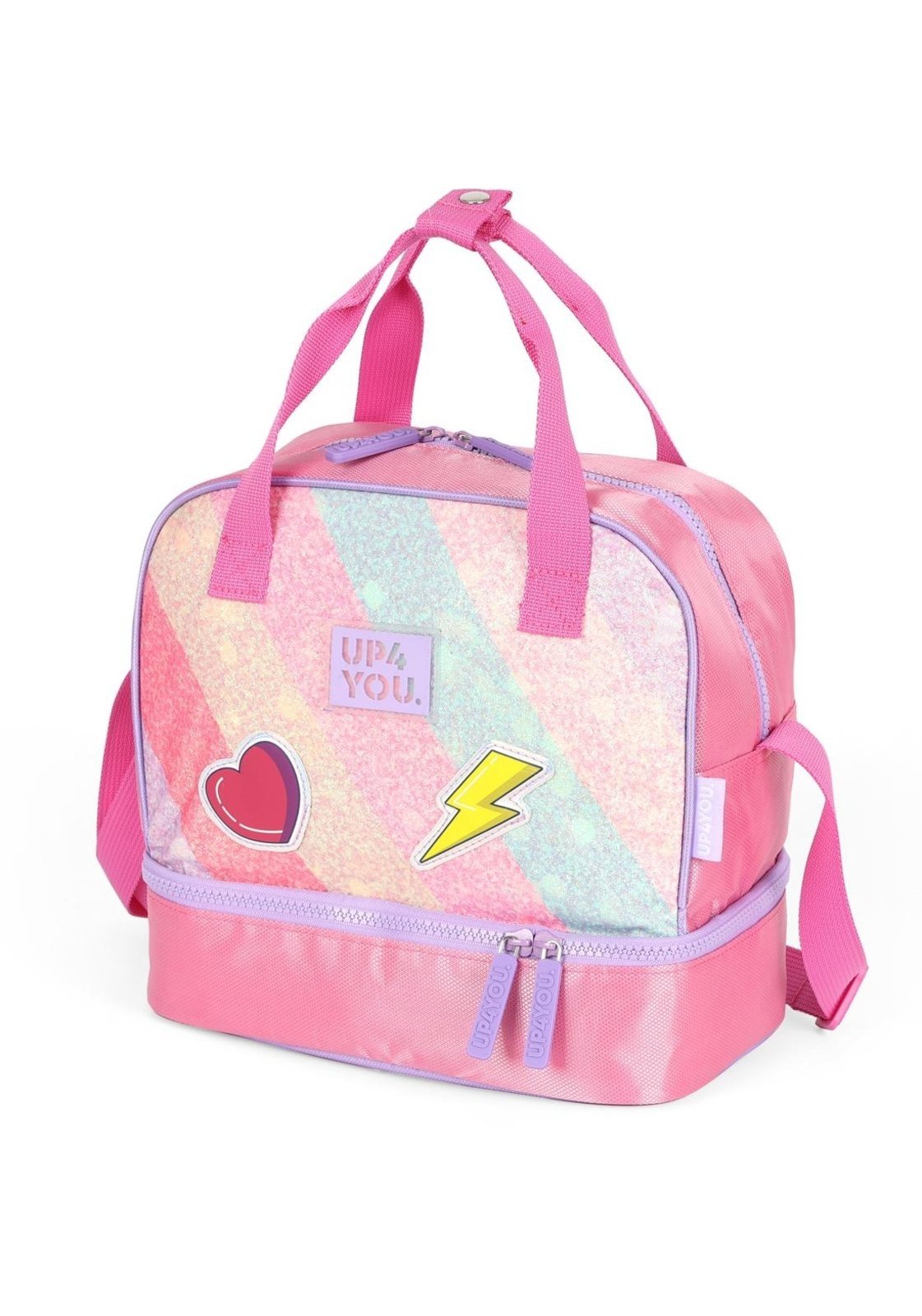 Vista 3 Infantil - Lancheira M Transversal 2 Compart Rainbow Up4you Up4you rosa