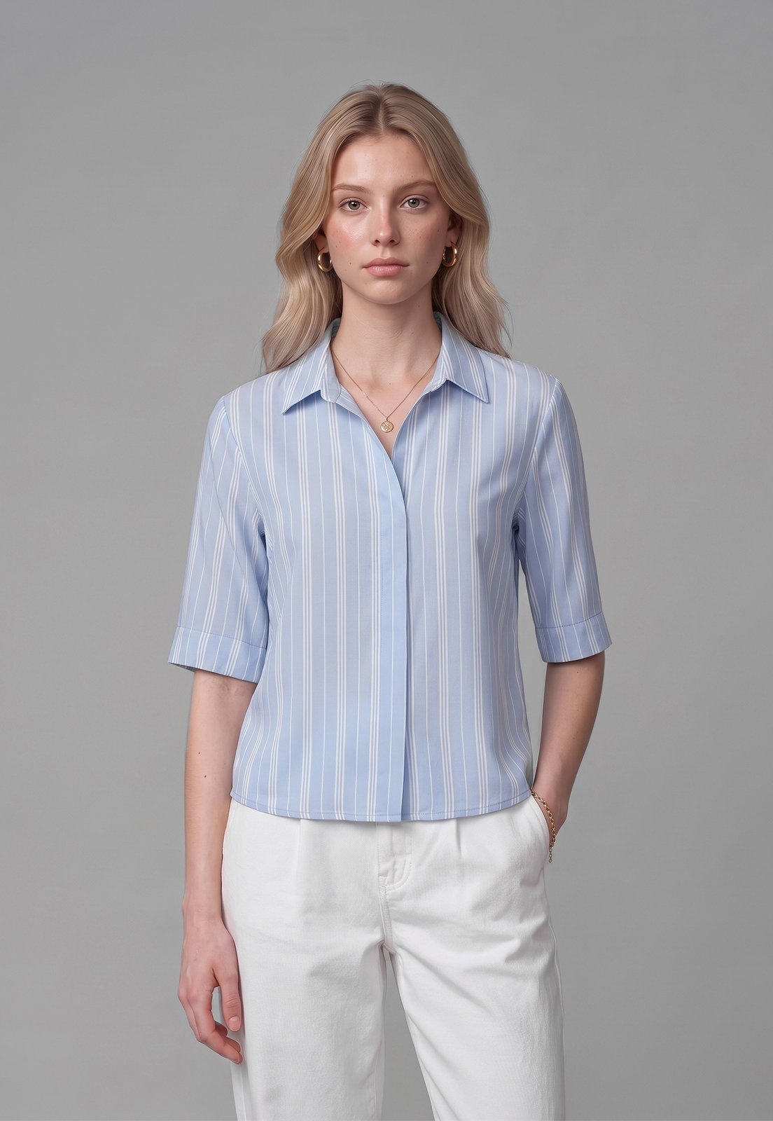 Blusa Intens Manga 3/4 Viscose Listrado Azul
