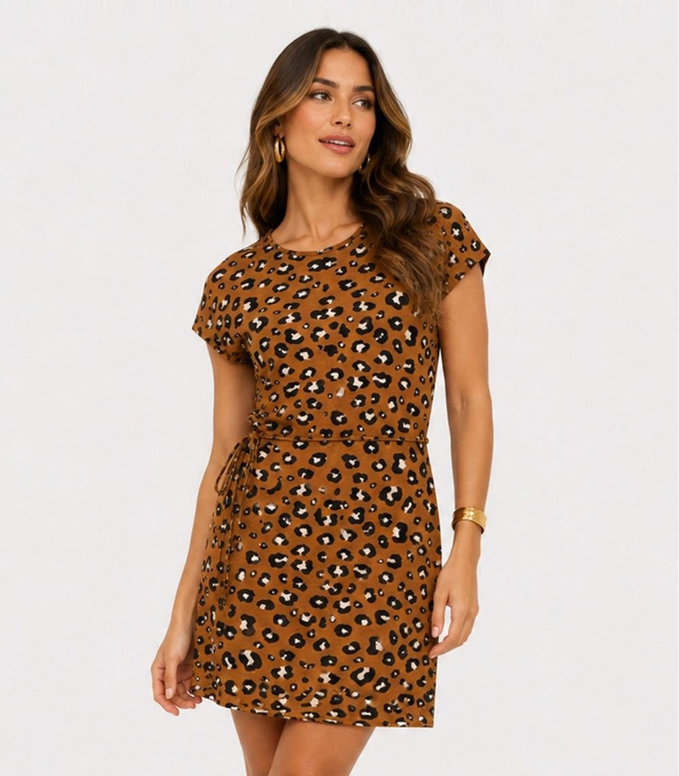 Vestido Curto Em Visco Premiere Infinita Cor Marrom