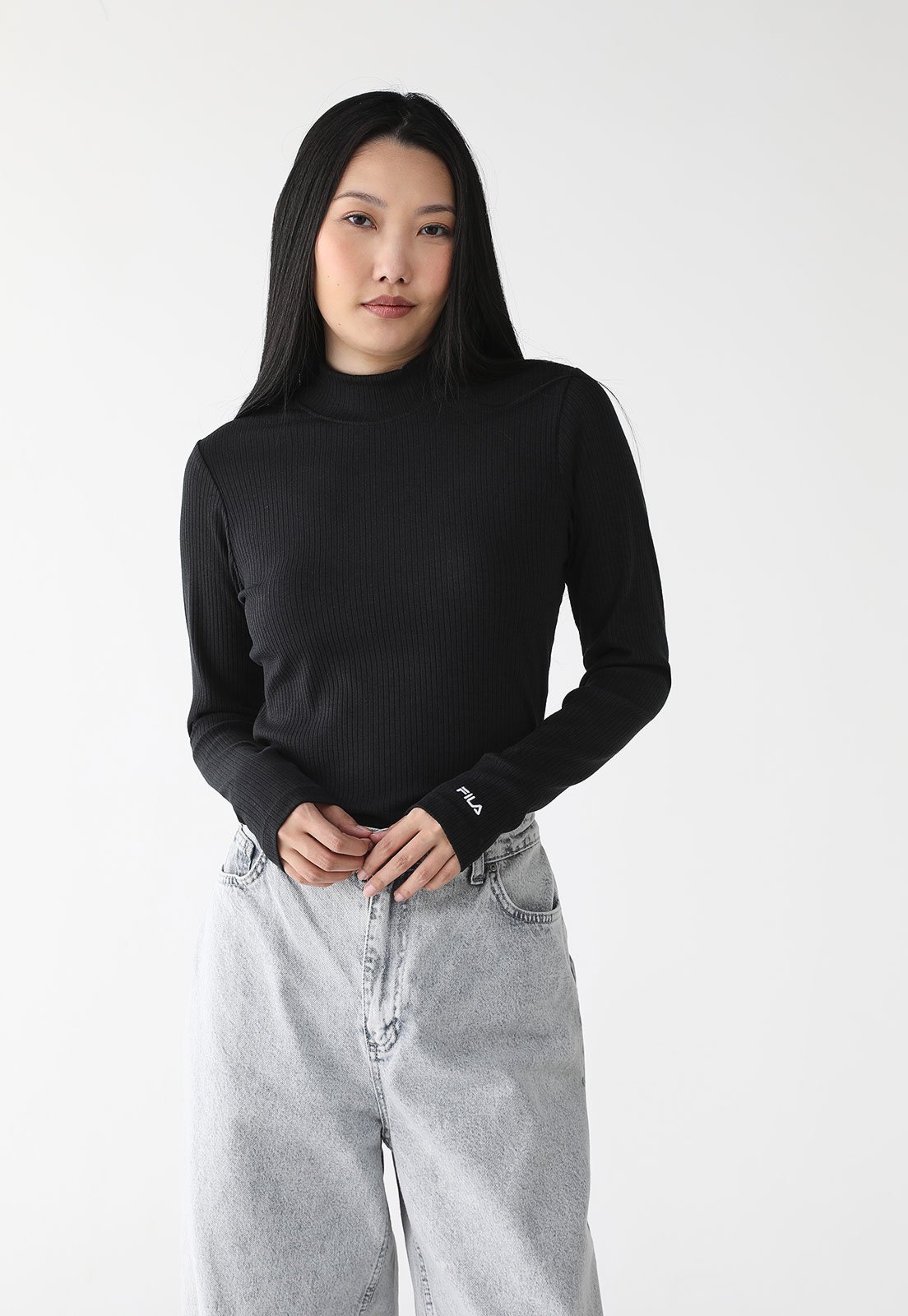 Blusa Canelada Fila Ajustada Essentials Preta