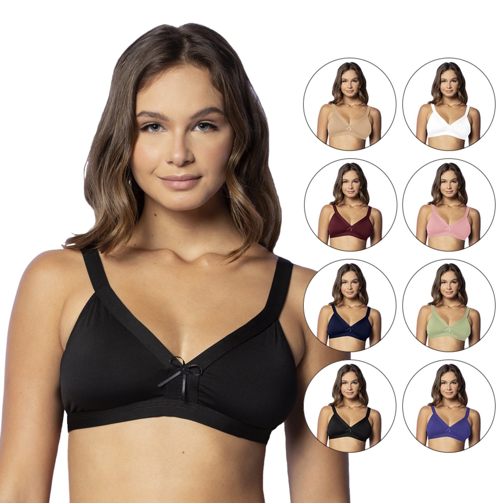 Kit 3 Sutiãs Gabi Lingerie Feminino Sem Bojo Liso Confortável Microfibra Básico Poliamida Multicolorido