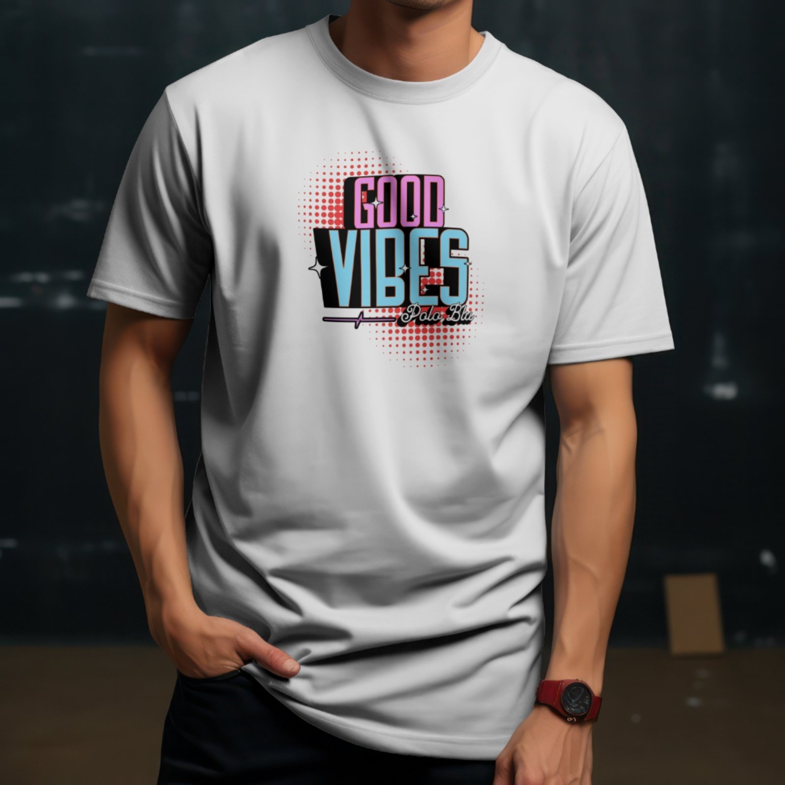 Camiseta Masculina Polo Blu Good Vibes Malha Algodão Branca do P ao G1
