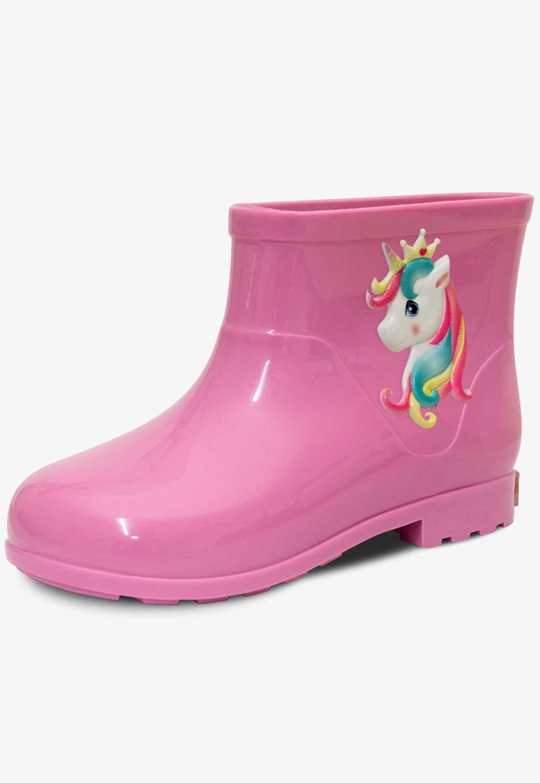 Infantil – Bota Galocha Cano Baixo Pópidi Menina Unicórnio Rosa