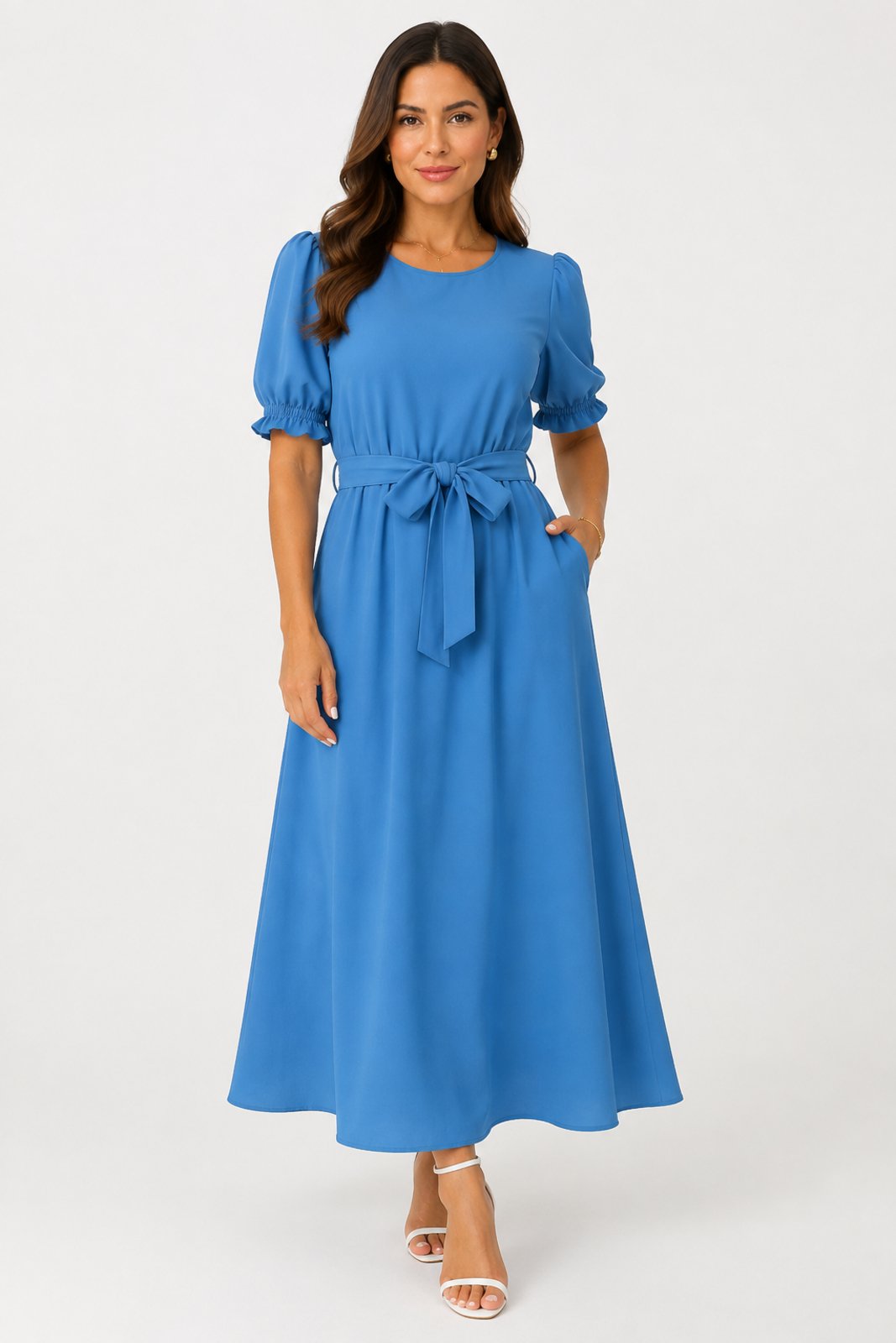 Vestido Longo D Bell Outlet Fashion Manga Bufante Azul Royal
