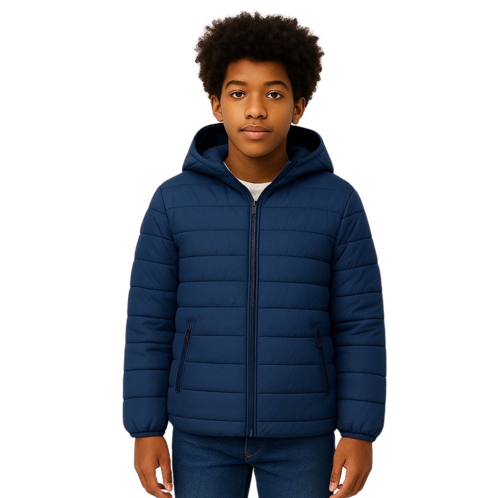 Infantil - Jaqueta Puffer Bobojaco Bolso Com Capuz Removivel