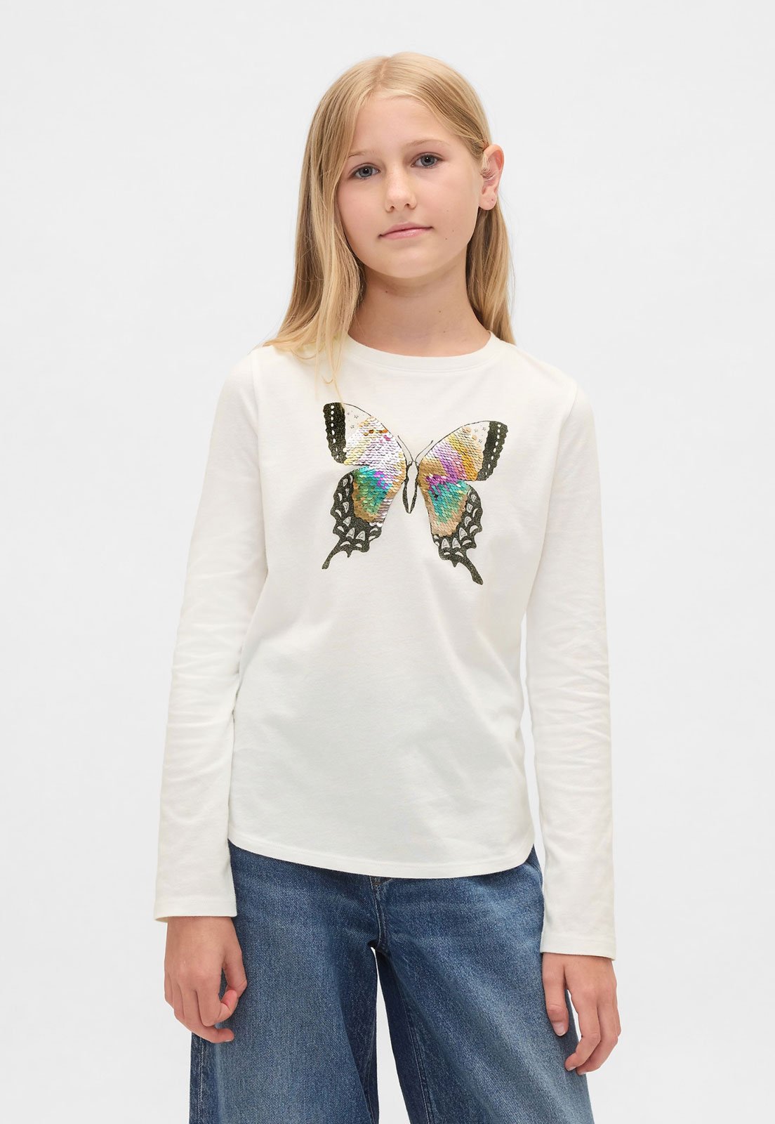 Infantil – Camiseta GAP Borboleta Lantejoulas Off-White