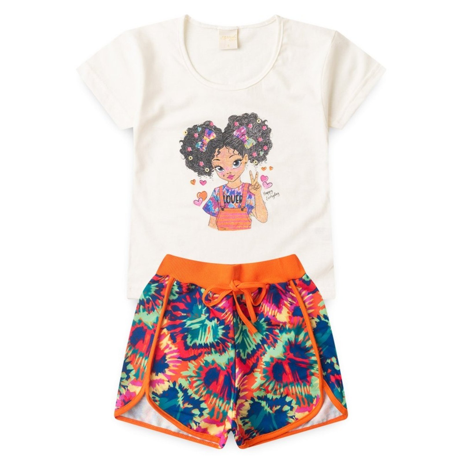 Vista 3 Infantil - Conjunto Verão Menina Natural Blusa T-shirt e Shorts Boxeador Garota tie-dye Molekada bege natural Molekada bege natural