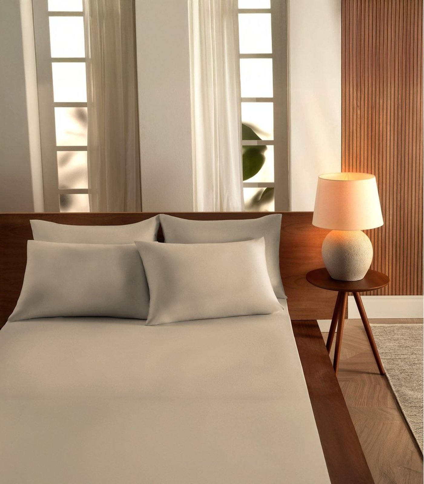 Jogo De Cama King Malha 3 Peças Liso Vivaldi Bege