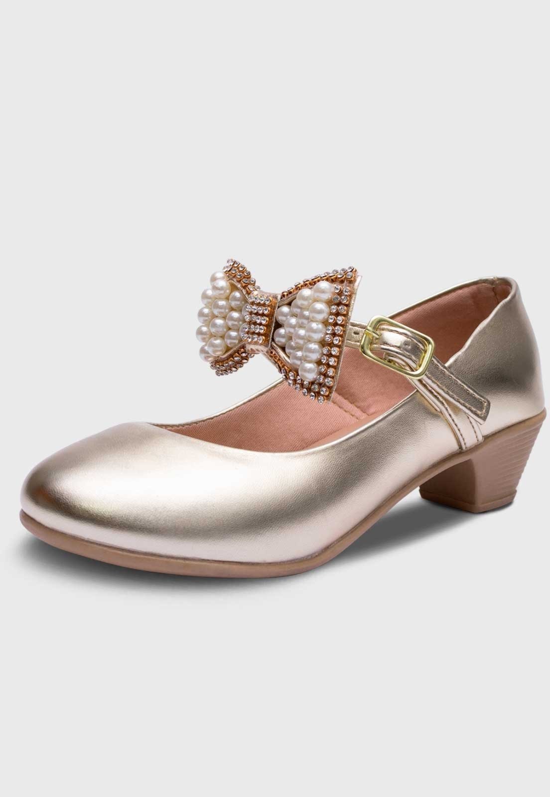 Vista 2 Infantil - Sapato de Salto Feminino Pópidi Menina Laço Pérola preto Pópidí preto
