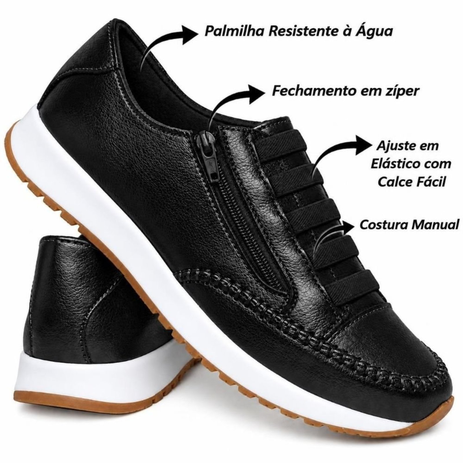 Tênis Feminino Calce Facil Em Couro Legítimo Prata Velho