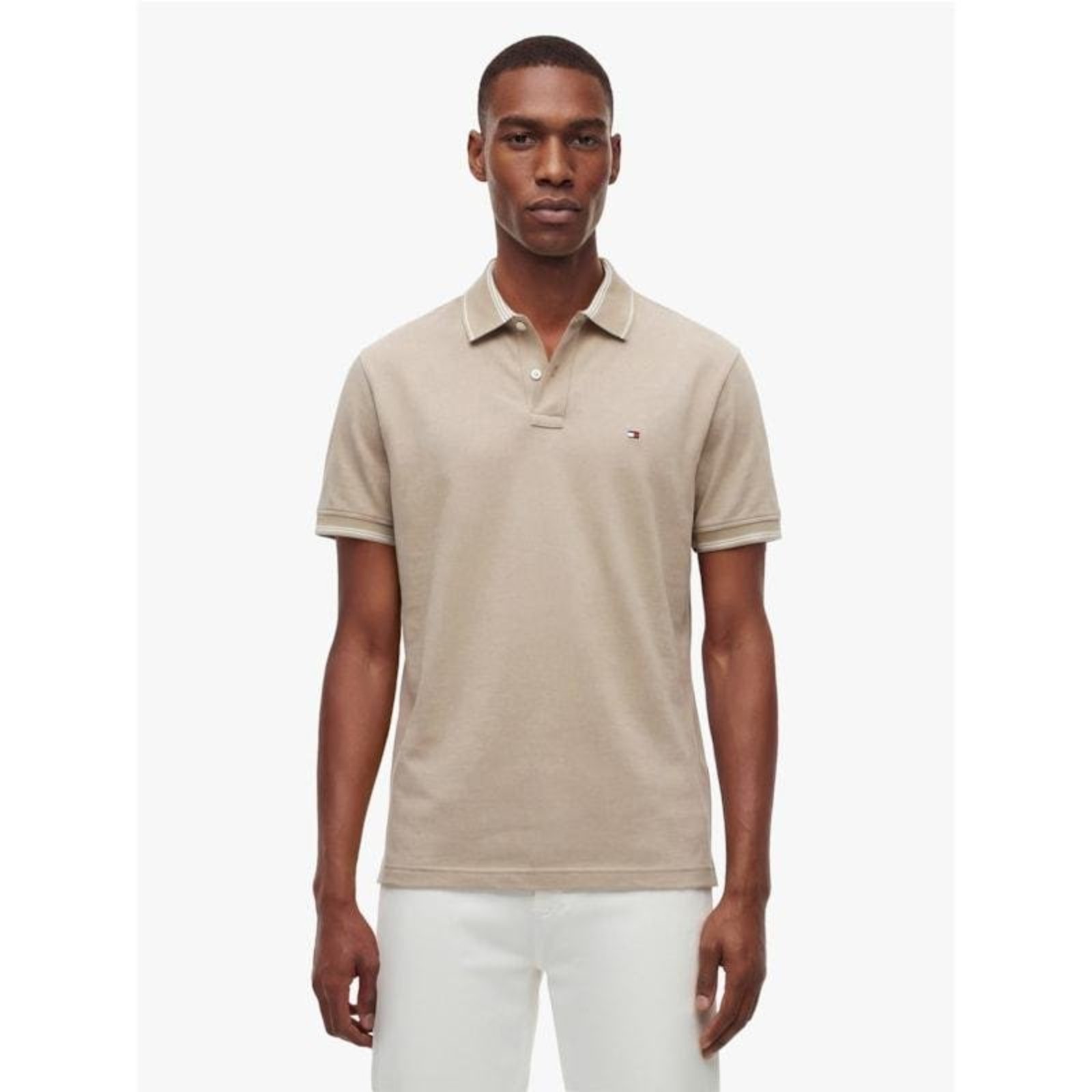 Polo Heritage Regular Fit com Detalhe Listrado Bege