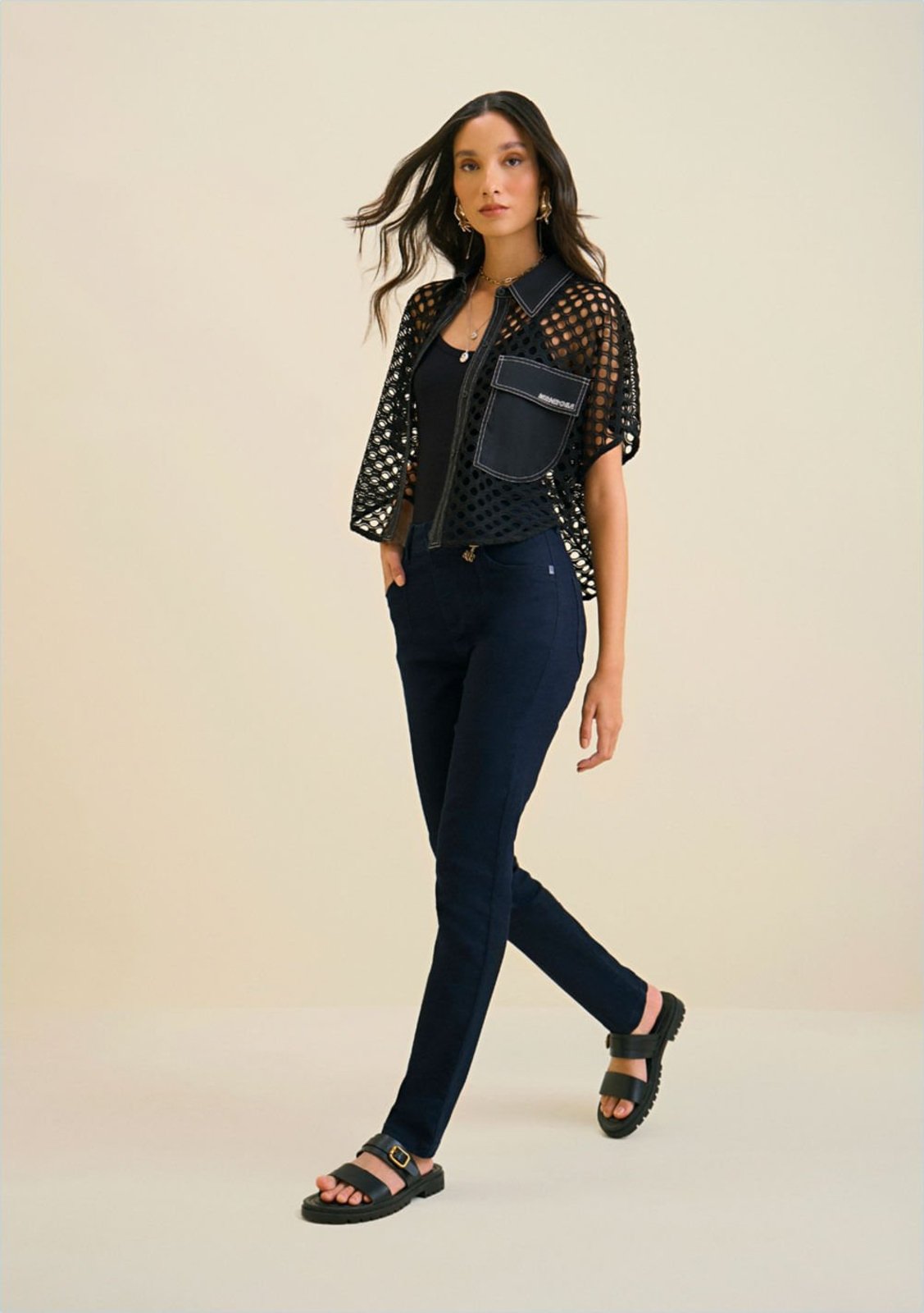 Calça Morena Rosa Skinny Andreia Cós Intermediário Com Pence Jeans