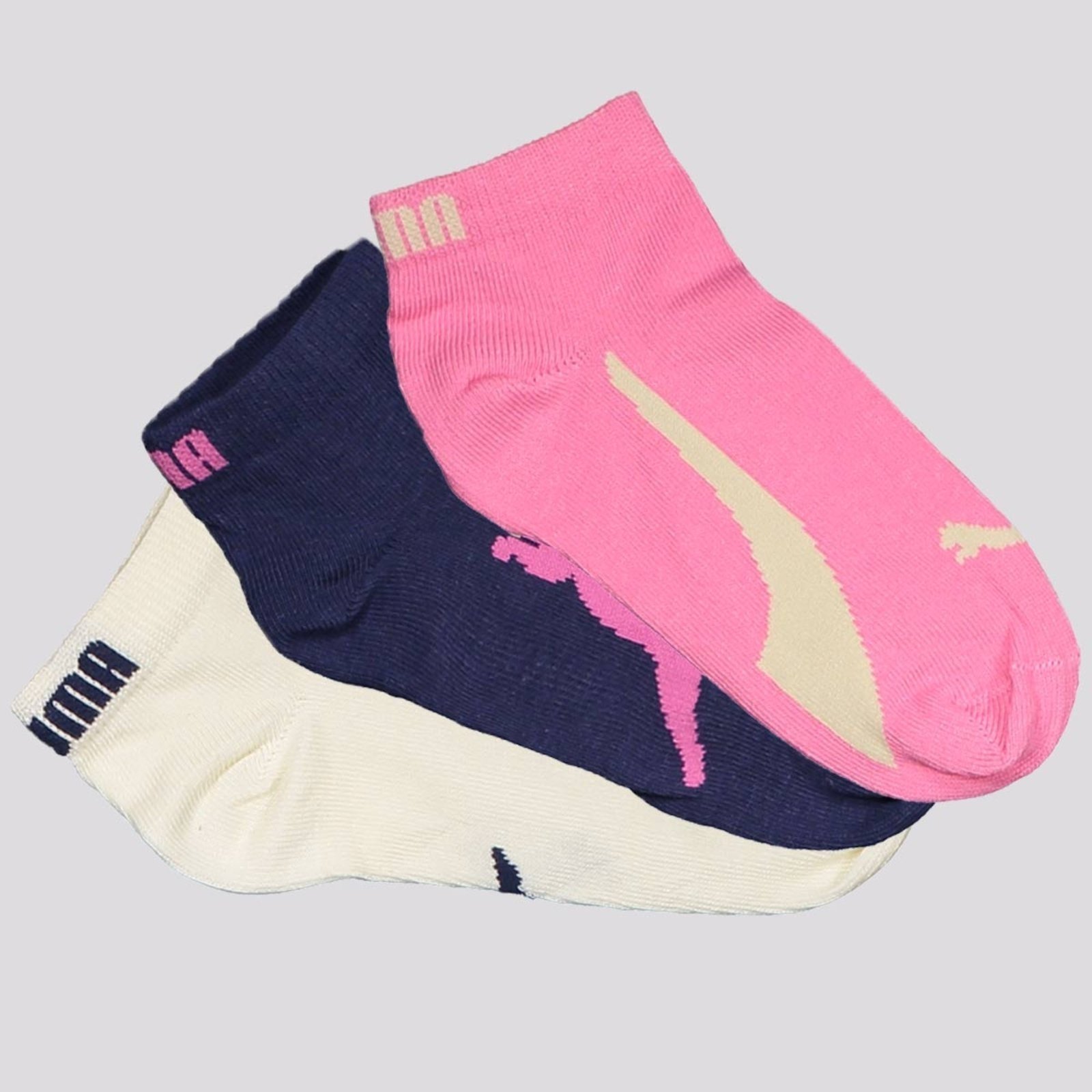 Vista 3 Kit Meia Puma Sapatilha 6 Pares Marinho e Off White rosa Puma rosa