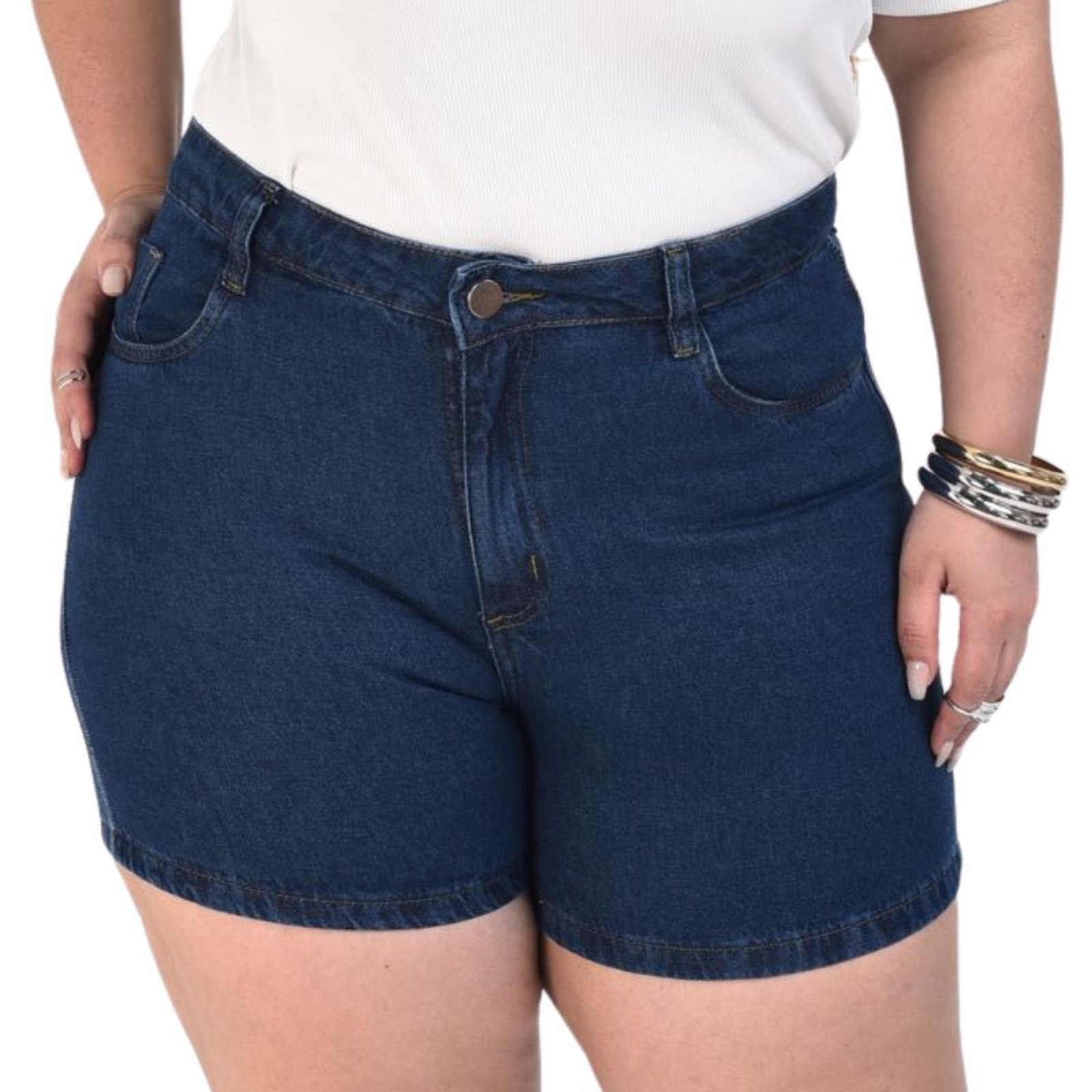 Bermuda Plus Size Meia Coxa Escura Alleppo Jeans Lina
