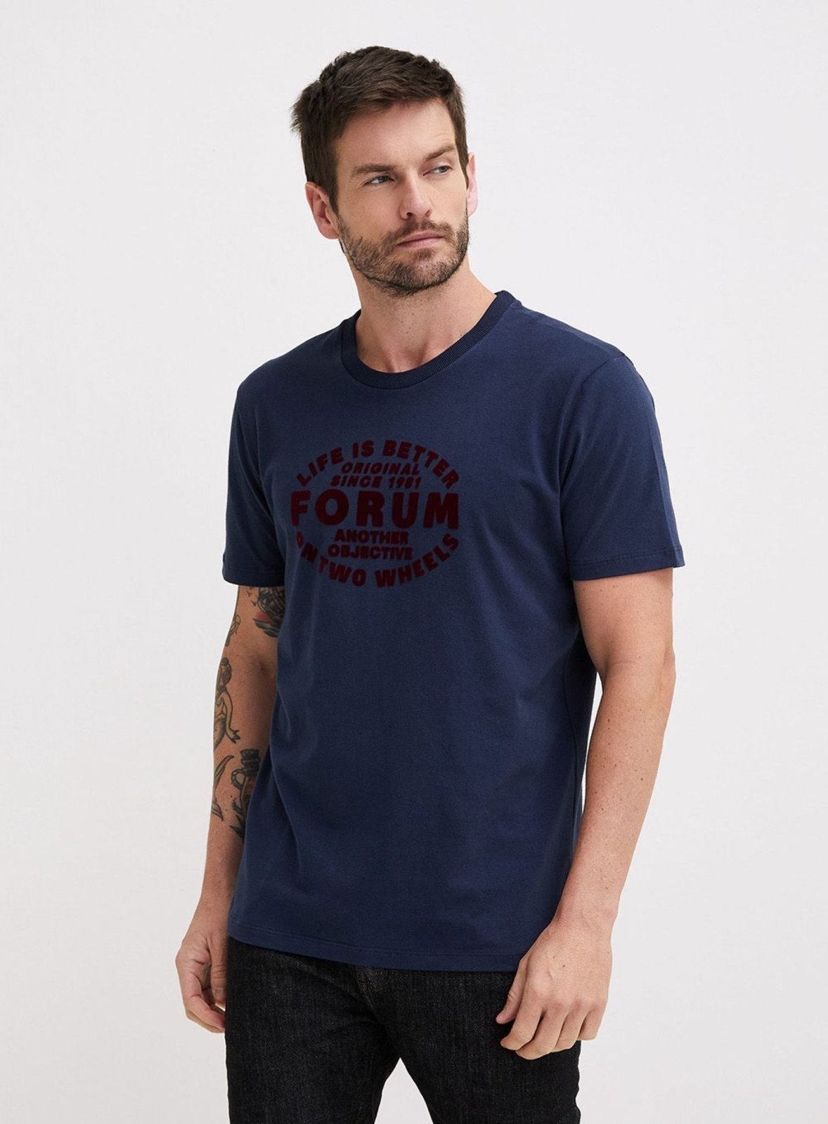 Camiseta Masculina New Slim Detalhe Flocado Forum Azul Olympic