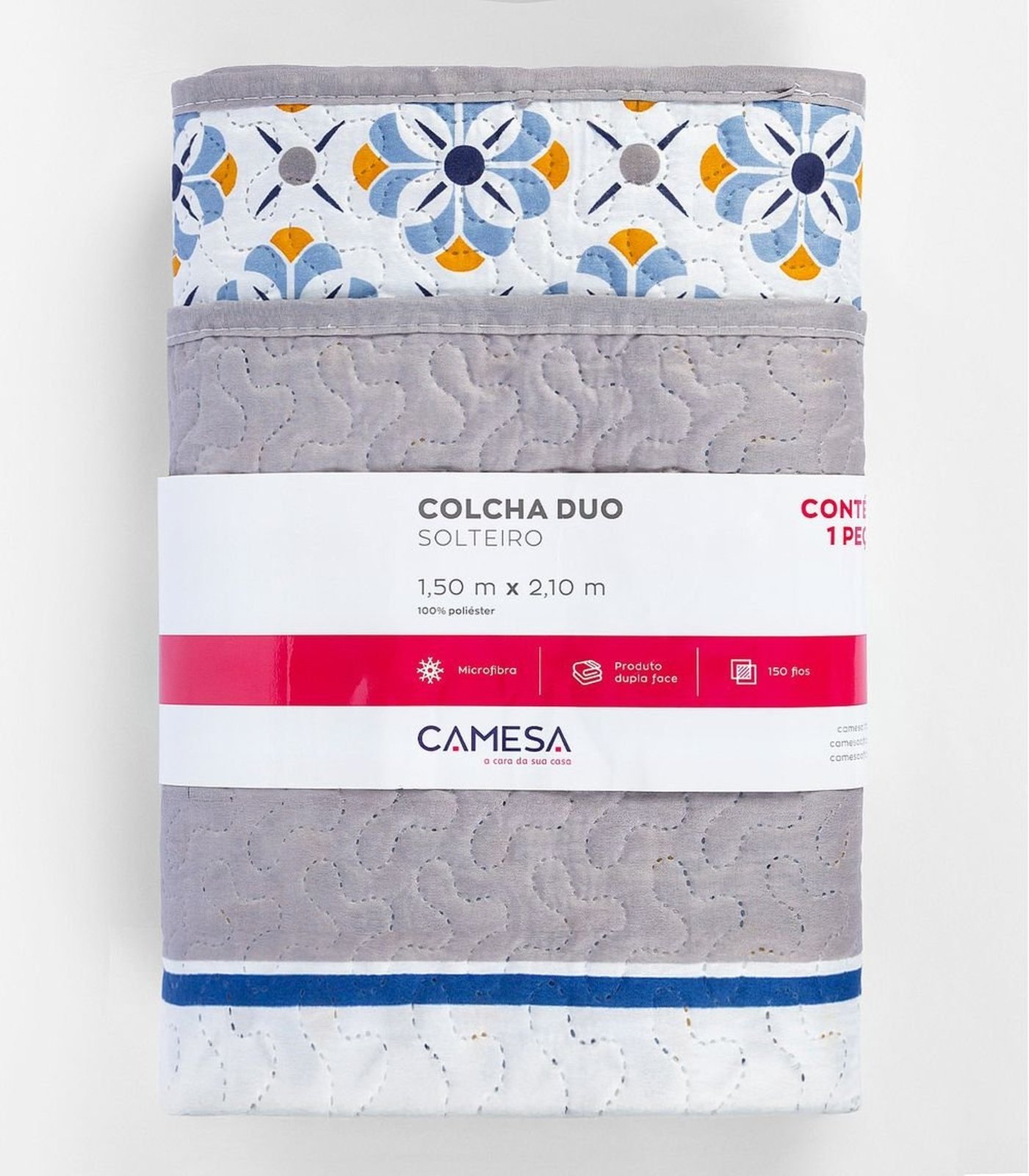 Colcha Dupla Face Solteiro 150 Fios Camesa Cinza