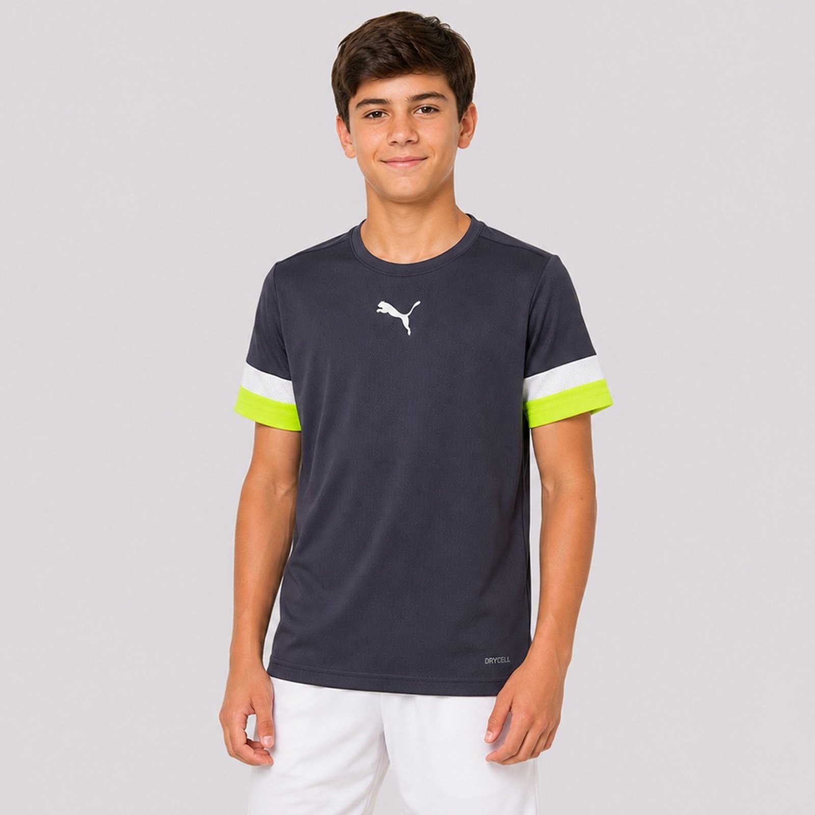 Camisa Puma Individualrise Jersey Juvenil Cinza e Amarelo