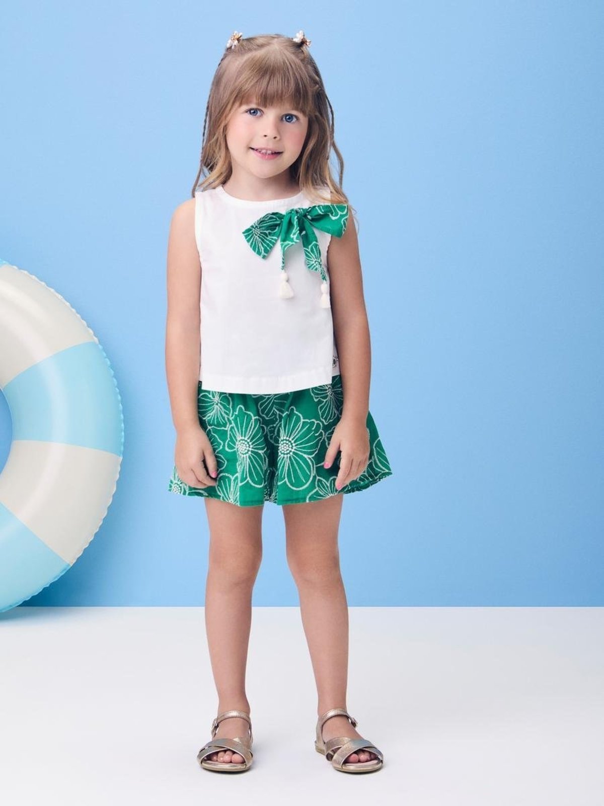Infantil - Conjunto Verde em Laise com Maxi Laço