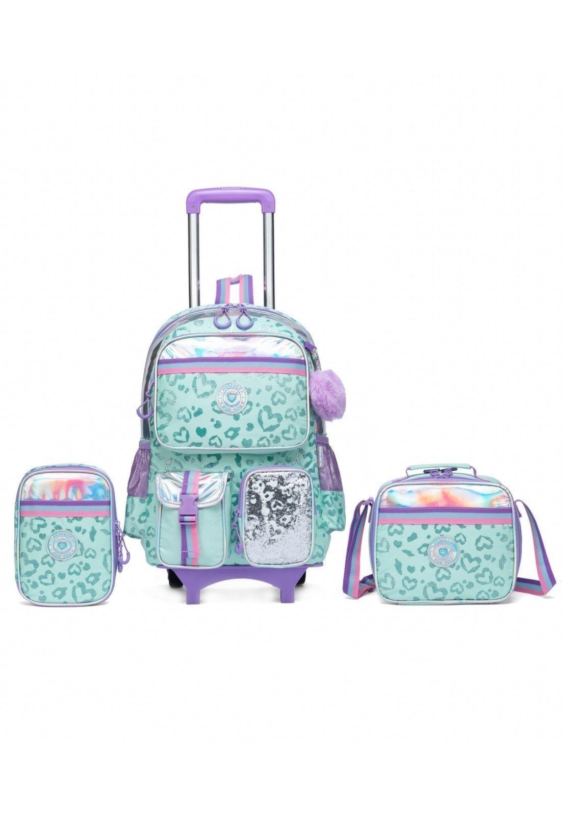 Vista 2 Infantil - Kit Mochila Bolsa Rodinhas Escolar Menina Estojo Lancheira Térmica Perfect For You multicolorido Perfect For You multicolorido