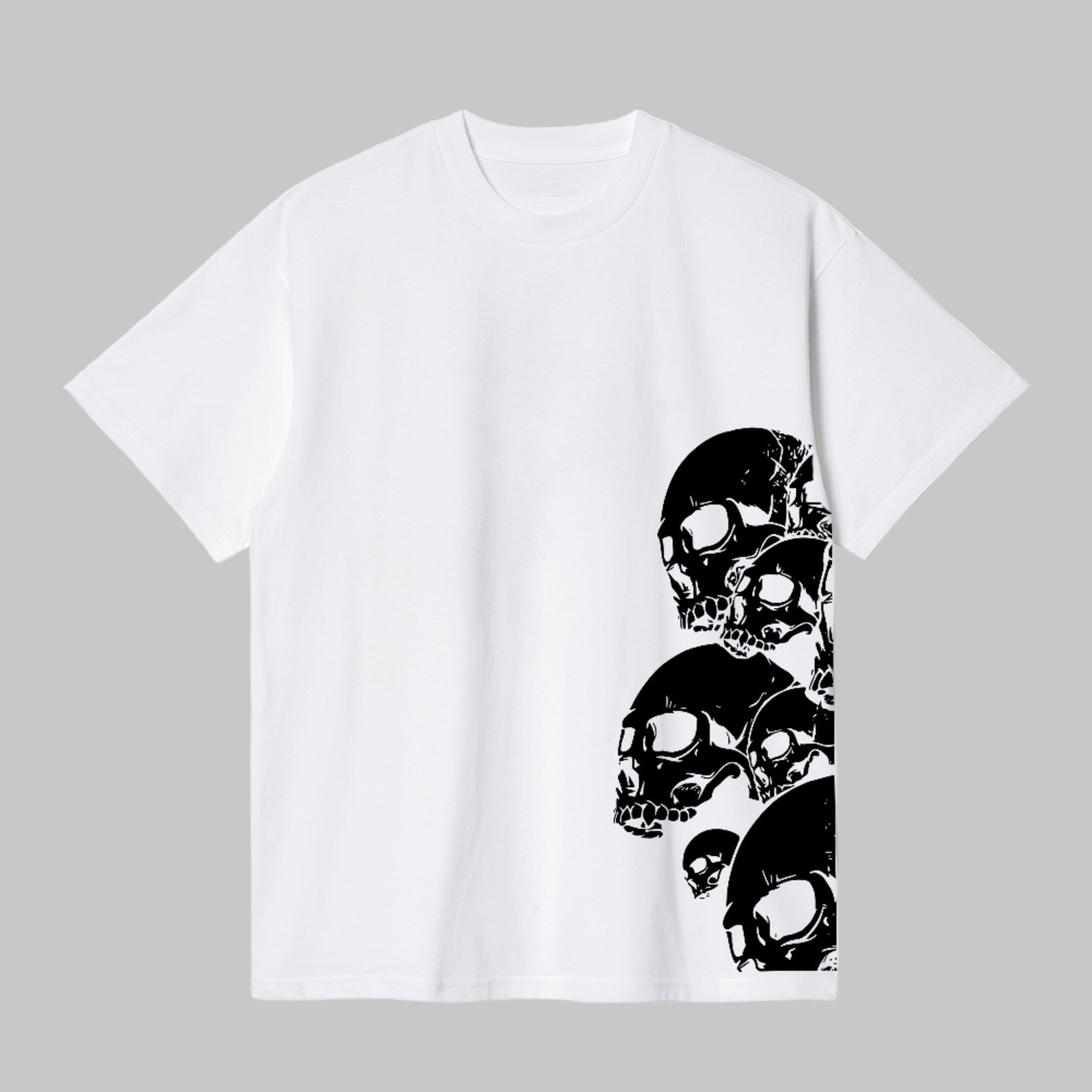 Camiseta Básica Skull Art Estampa Urbana Unissex Branco