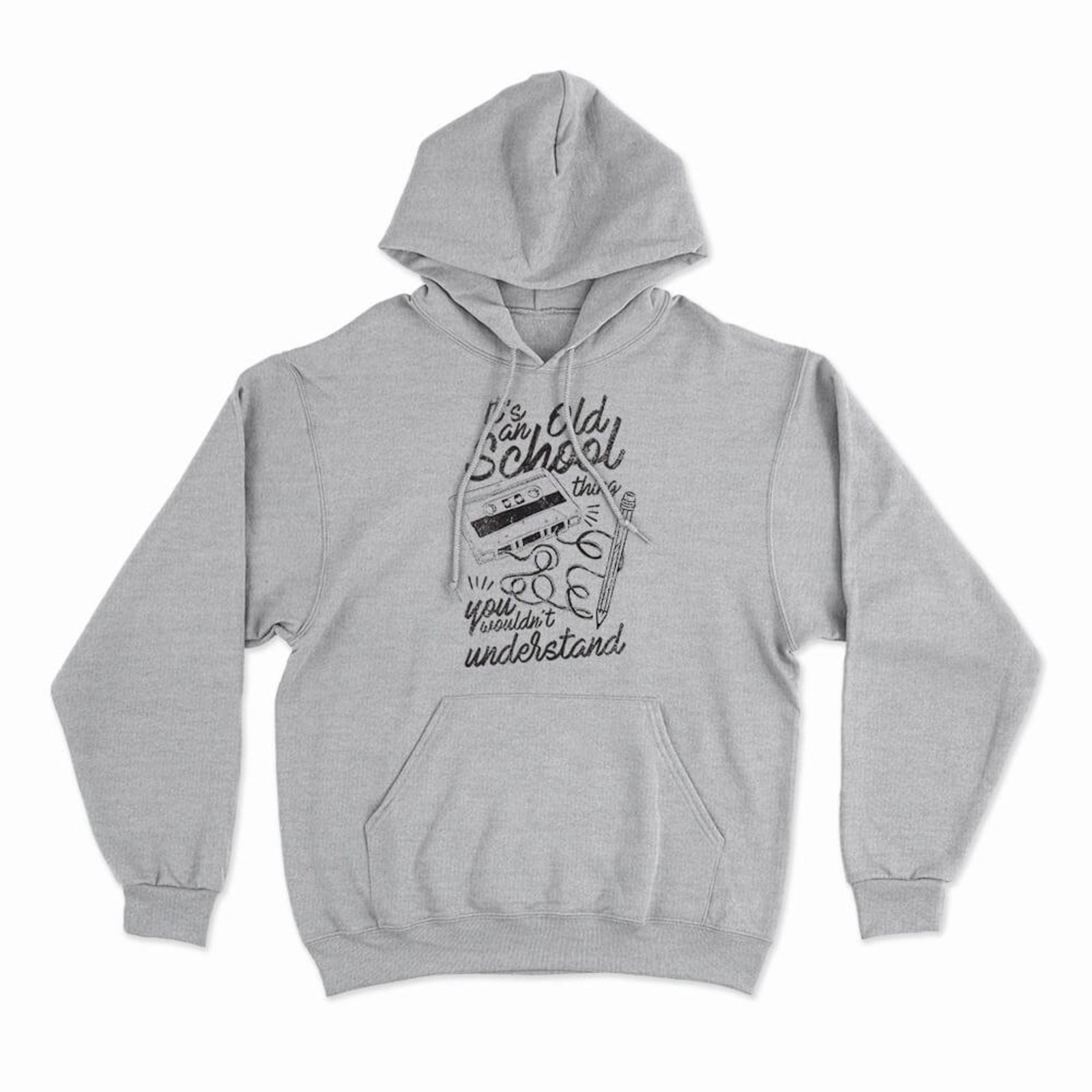 Moletom Com Capuz Old School Thing - Mescla Cinza - Casual - Studio Geek