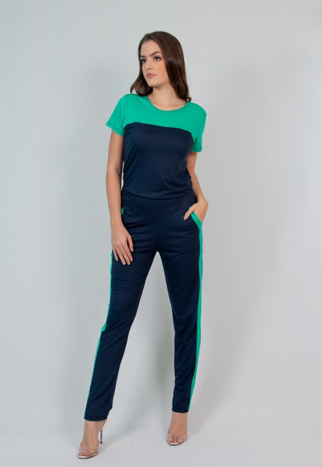 Conjunto Calça e Blusa Maria Paes Azul Marinho e Verde