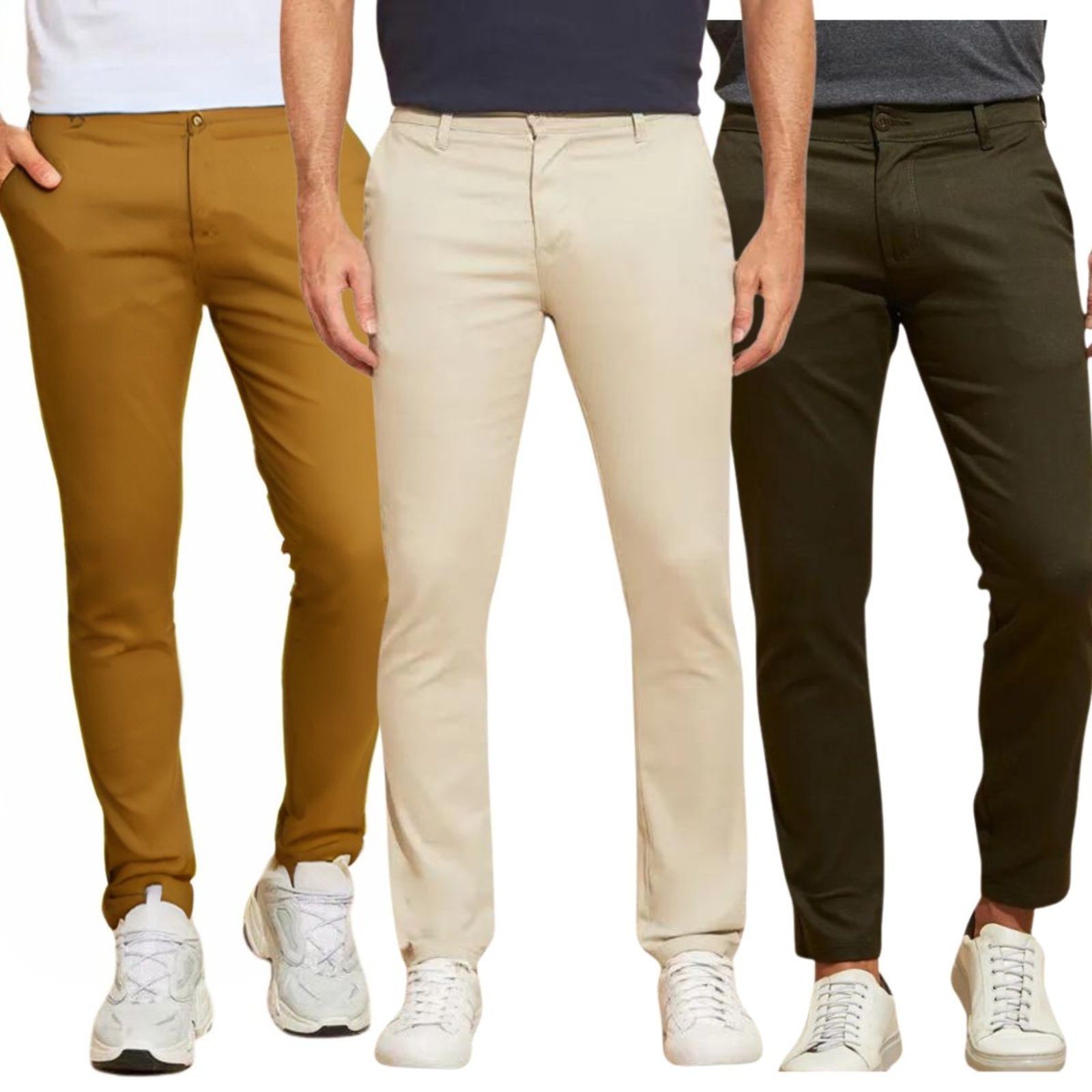 Kit 3 Calças FMF de Sarja Chino Com Bolso Traseiro Embutido Alfaiataria Skinny