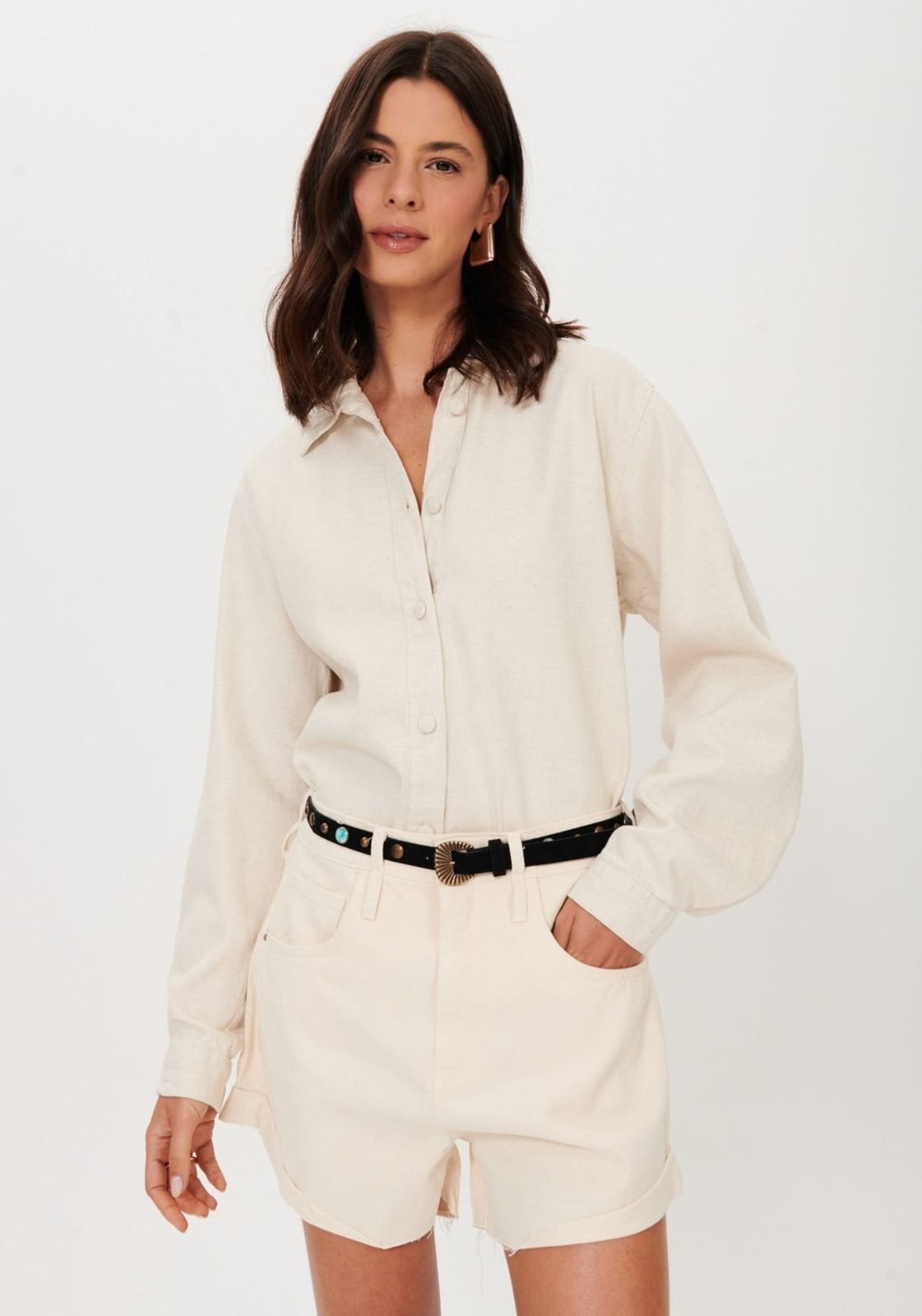 Vista 3 Short Sarja Comfort Cintura Super Alta Lança Perfume branco Lança Perfume branco