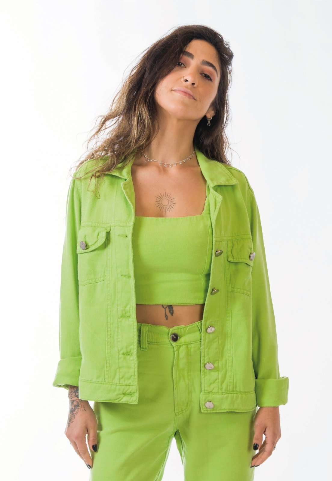 Jaqueta Aero Jeans Curta Verde Lima
