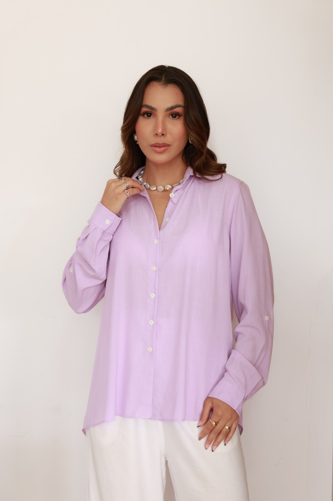 Camisa Feminina Ícone Fashion Oversized Gola Tradicional Lupine