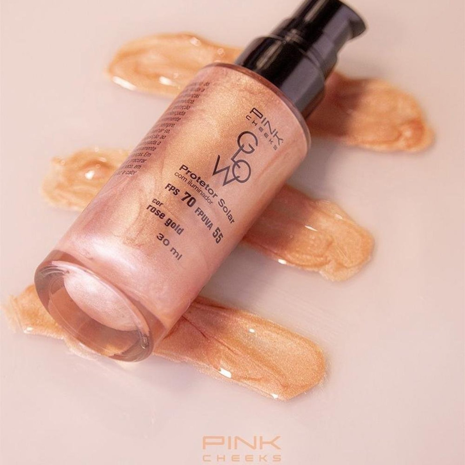 Pink Cheeks Glow Fps 70 Fpuva 55 Rose Gold Protetor Solar Facial Com Iluminador 30ml