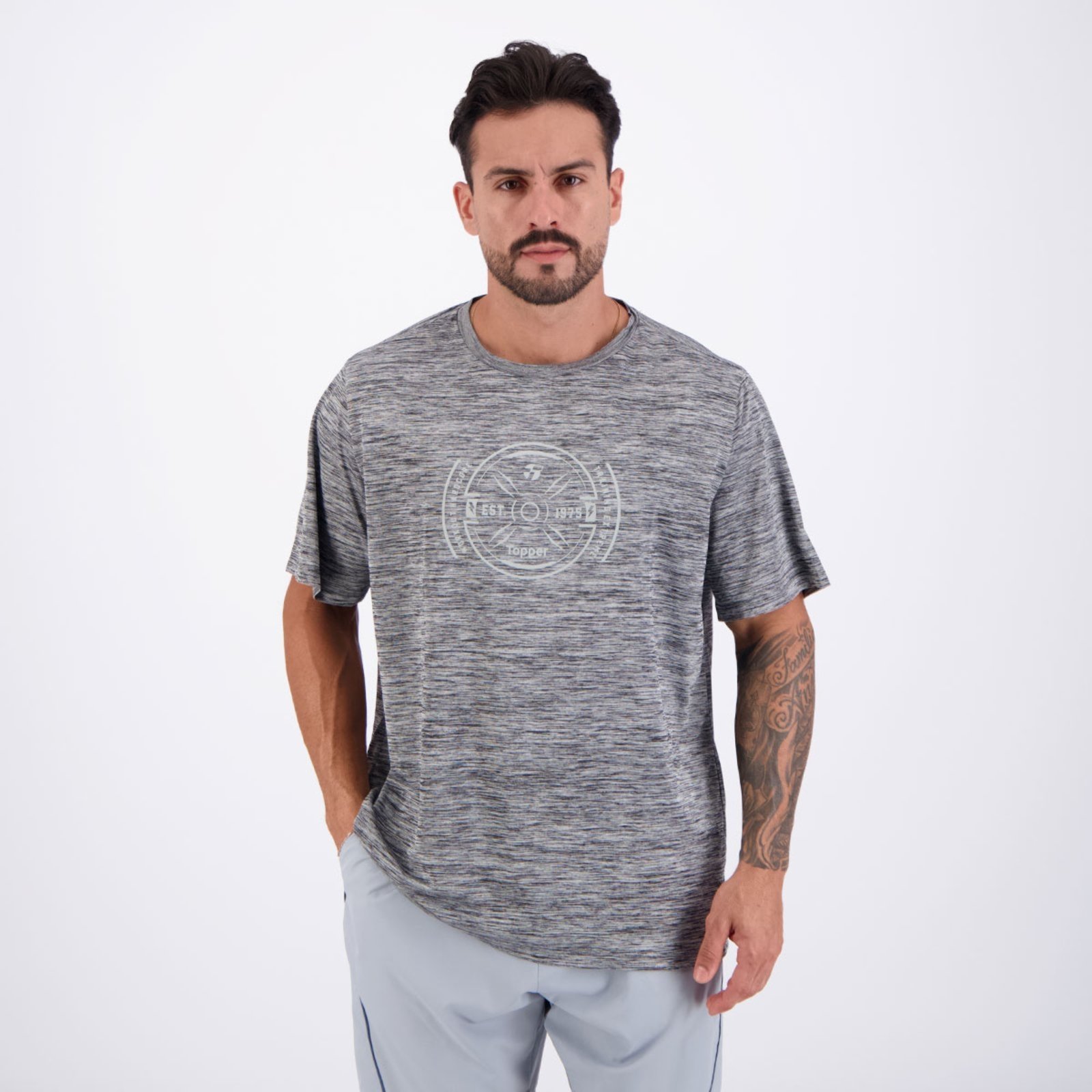 Camiseta Topper Treino Print Plus Size Cinza