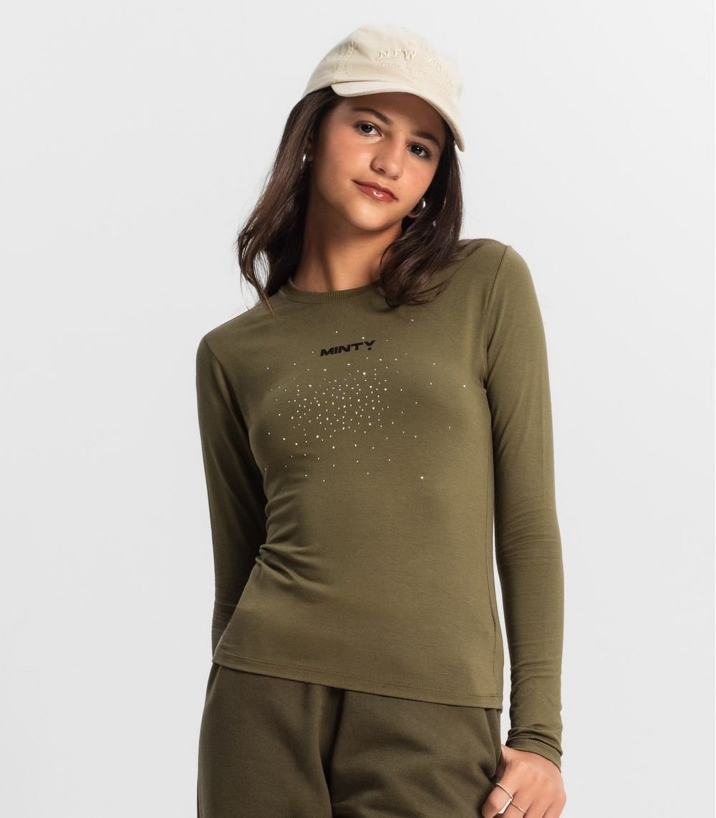 Vista 3 Infantil - Blusa Juvenil Com Strass Manga Longa Minty verde MINTY verde