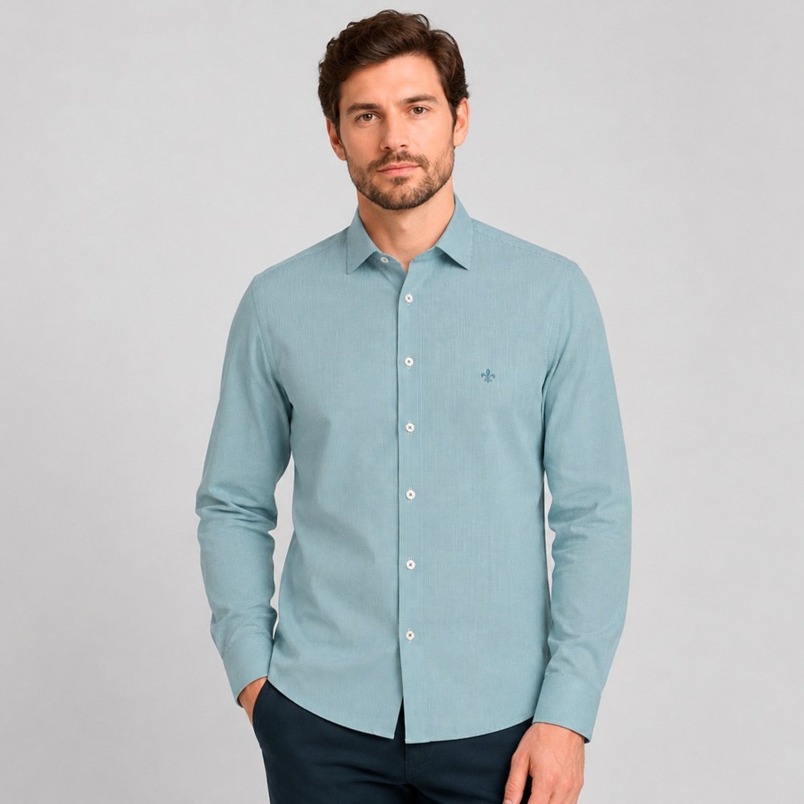 Camisa Slim Dudalina Slim Tricoline Vic Pr27 Azul Masculino